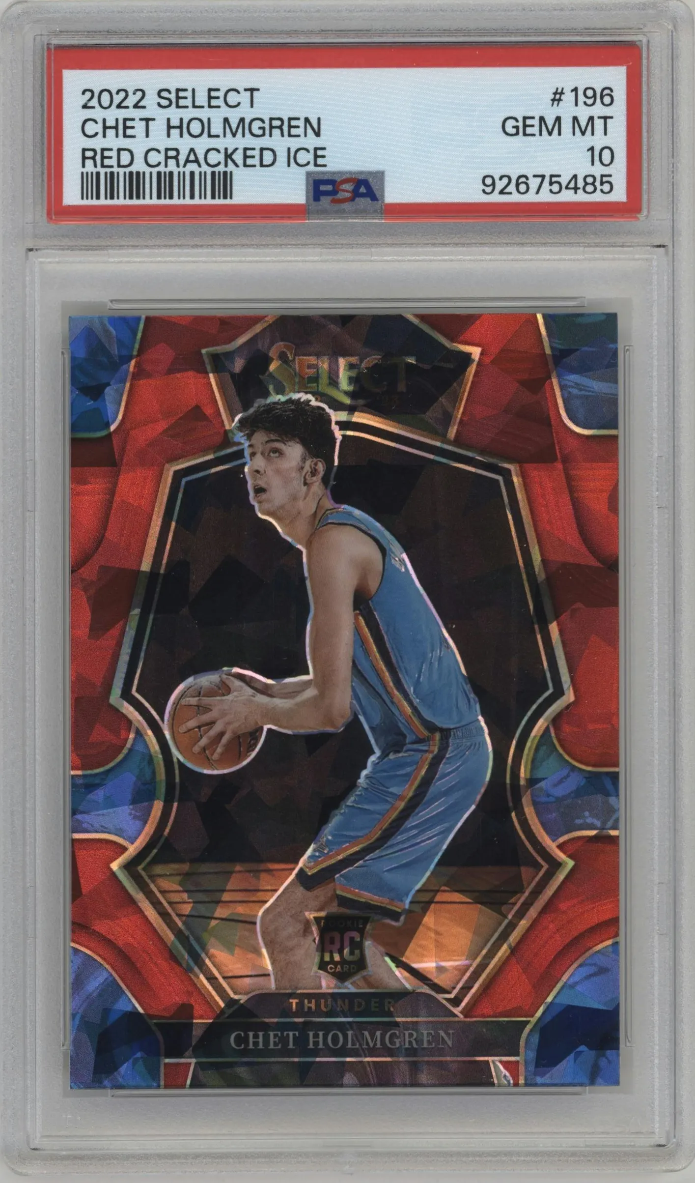 2022 Panini Select Pre.Lvl. Chet Holmgren Red Cracked Ice #196 PSA 10