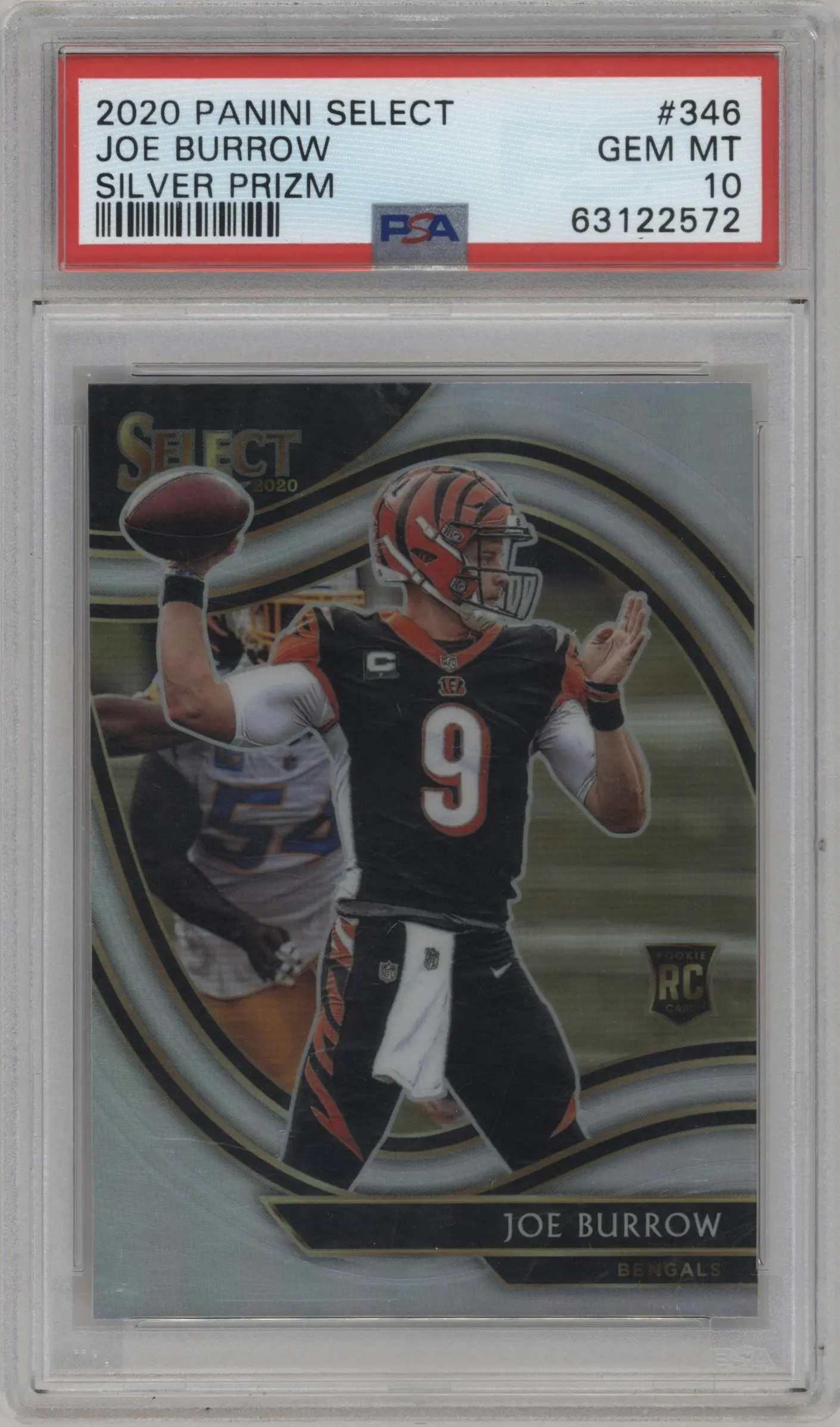 2020 Panini Select Field Lvl. Joe Burrow Silver Prizm #346 PSA 10