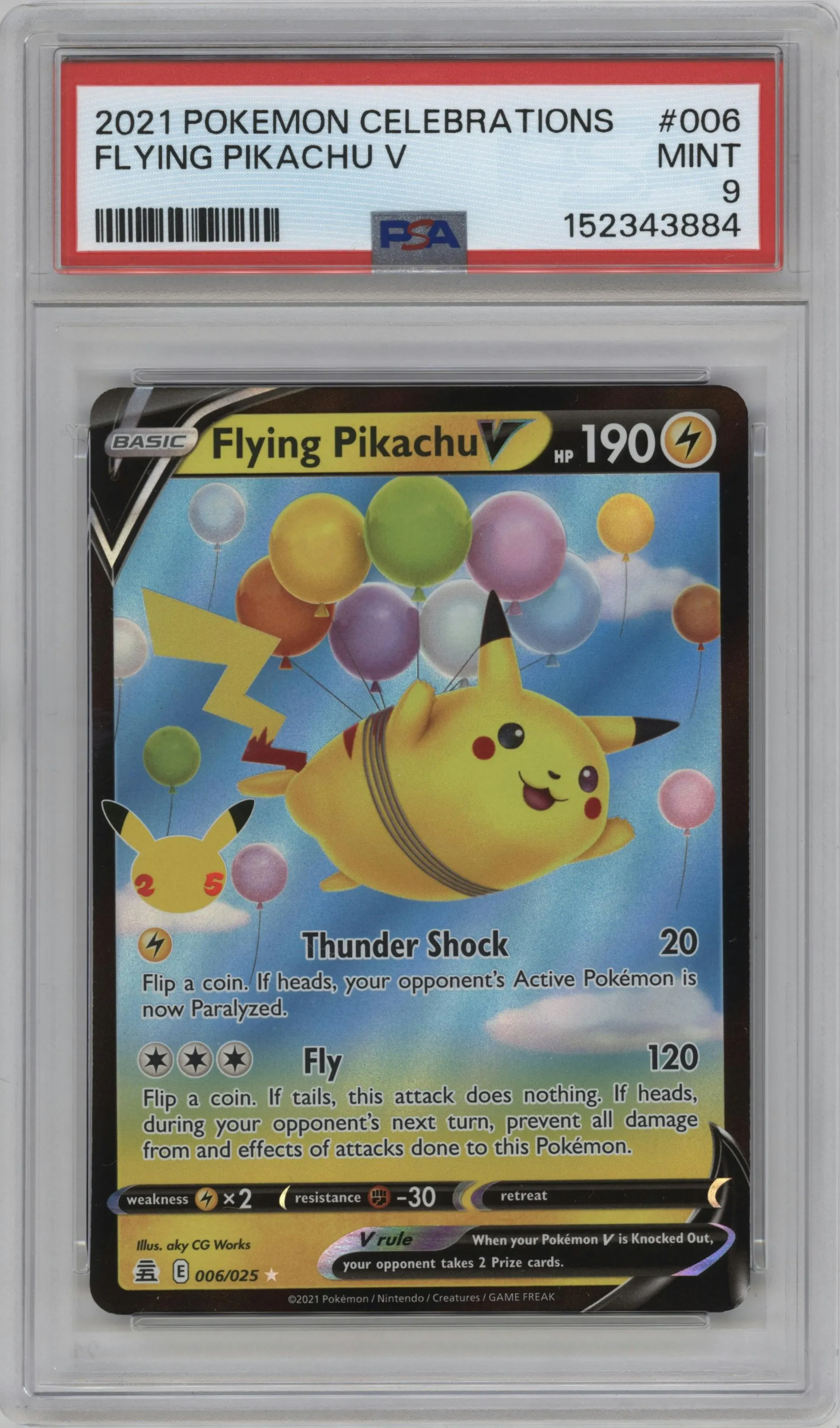 2021 Pokemon SWSH Celebrations Flying Pikachu V #006 PSA 9