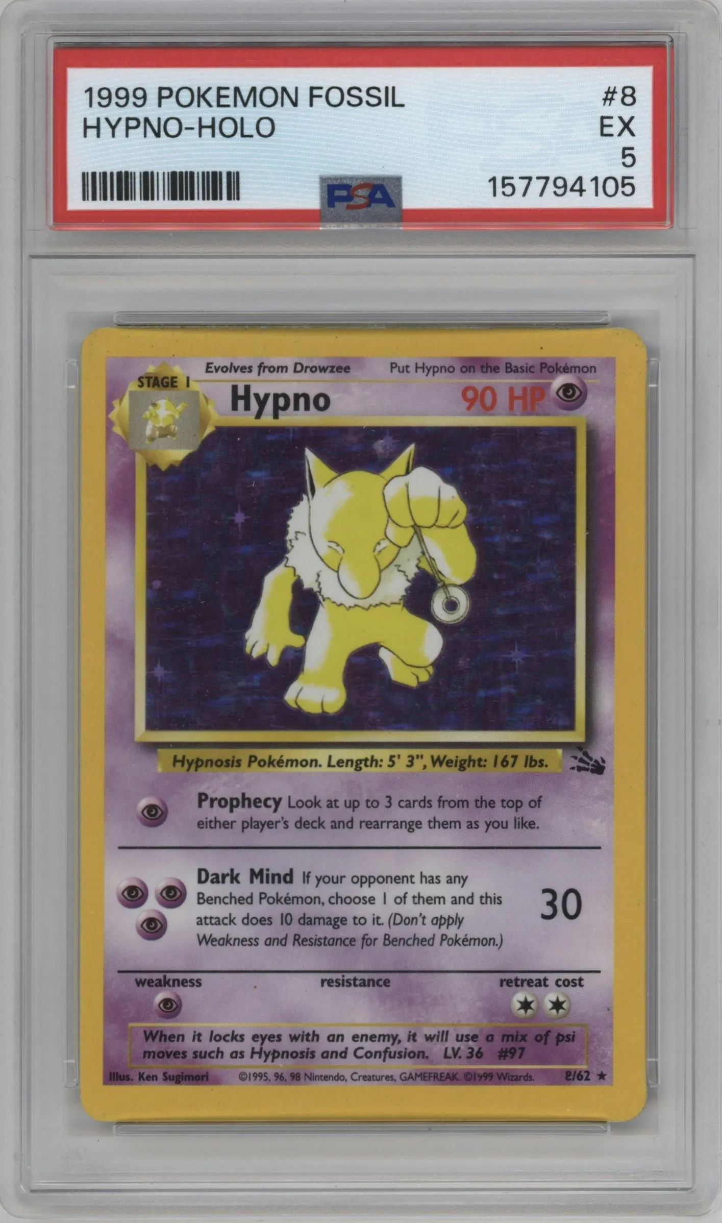 1999 Pokemon Fossil Hypno #8 PSA 5