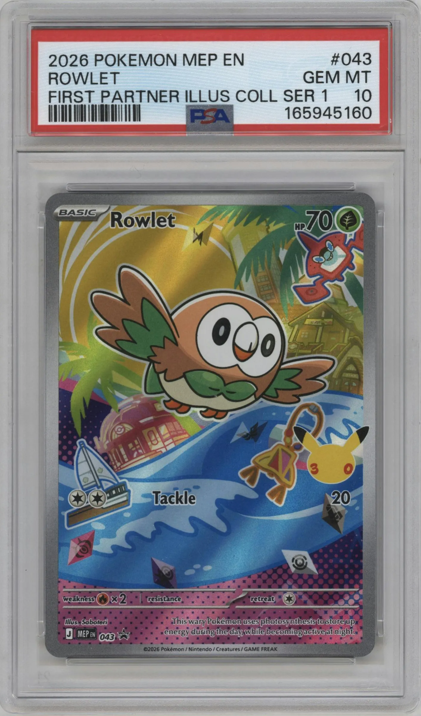 2026 Pokemon Mega Evolution Rowlet First Partner Illustration Collection Series 1 #043 PSA 10