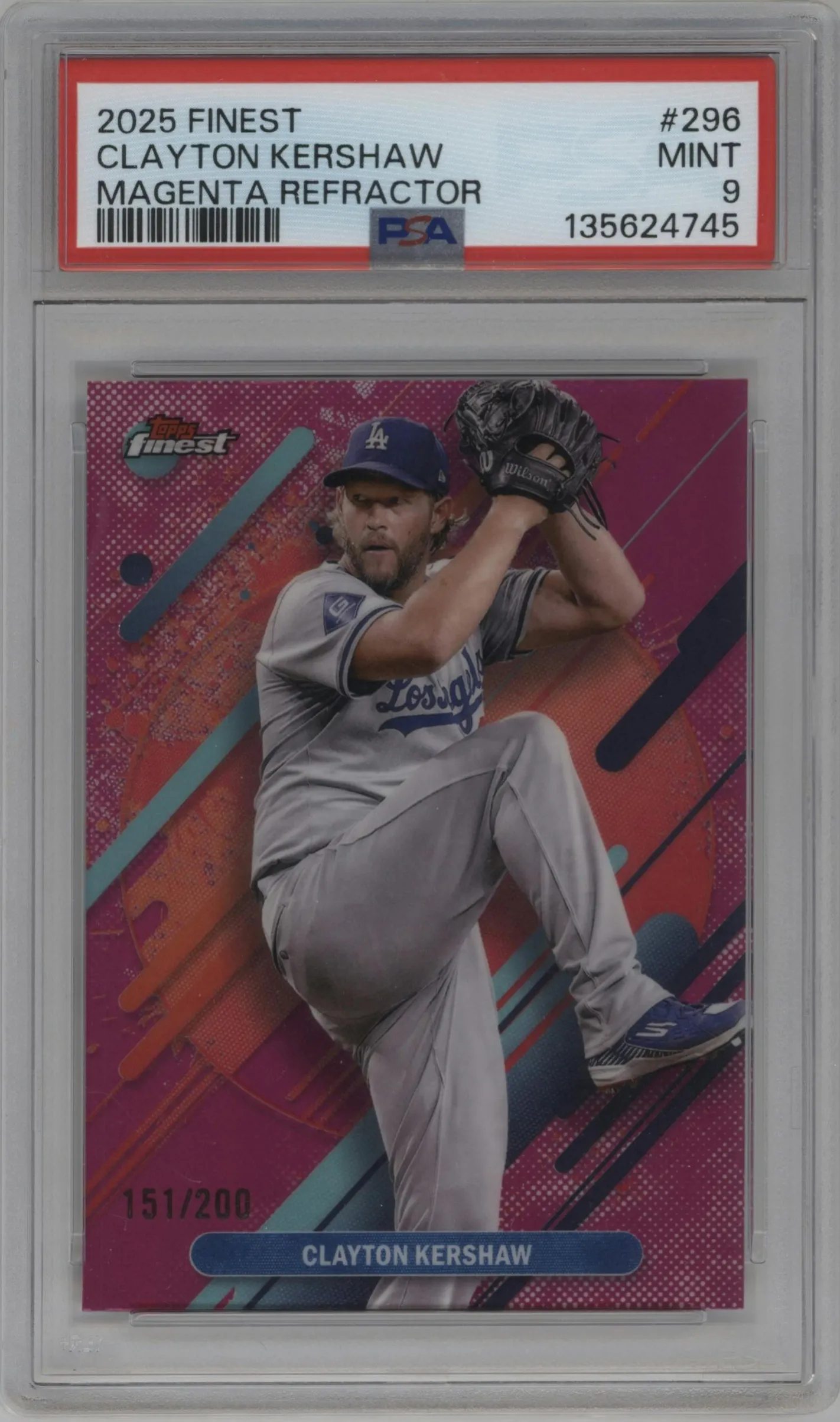 2025 Topps Finest Clayton Kershaw Magenta Refractor #296 PSA 9
