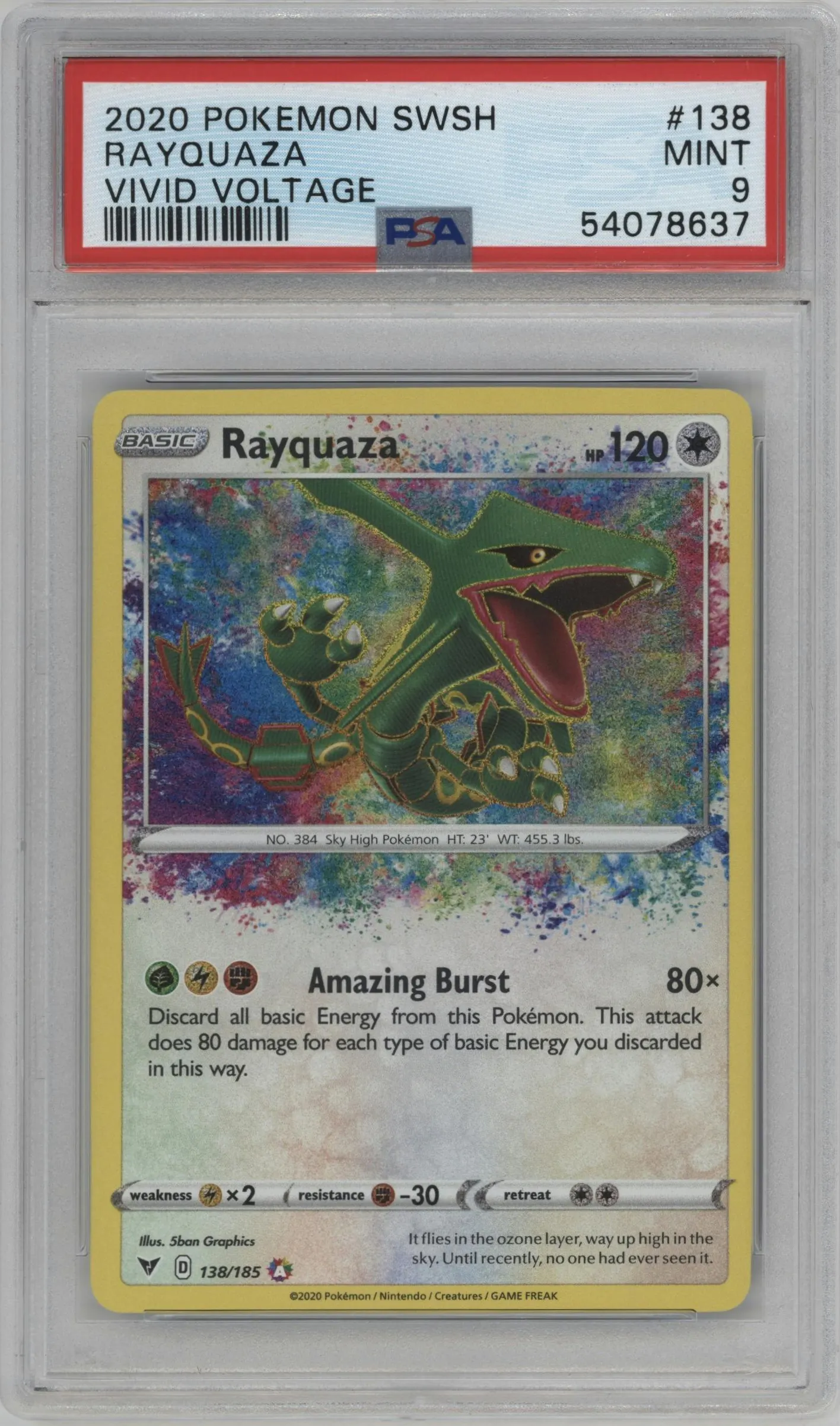 2020 Pokemon SWSH Vivid Voltage Rayquaza #138 PSA 9
