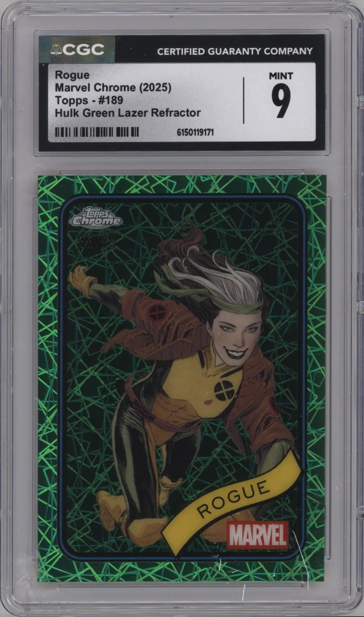2025 Topps Chrome Marvel Rogue Hulk Green Lazer #189 CGC 9