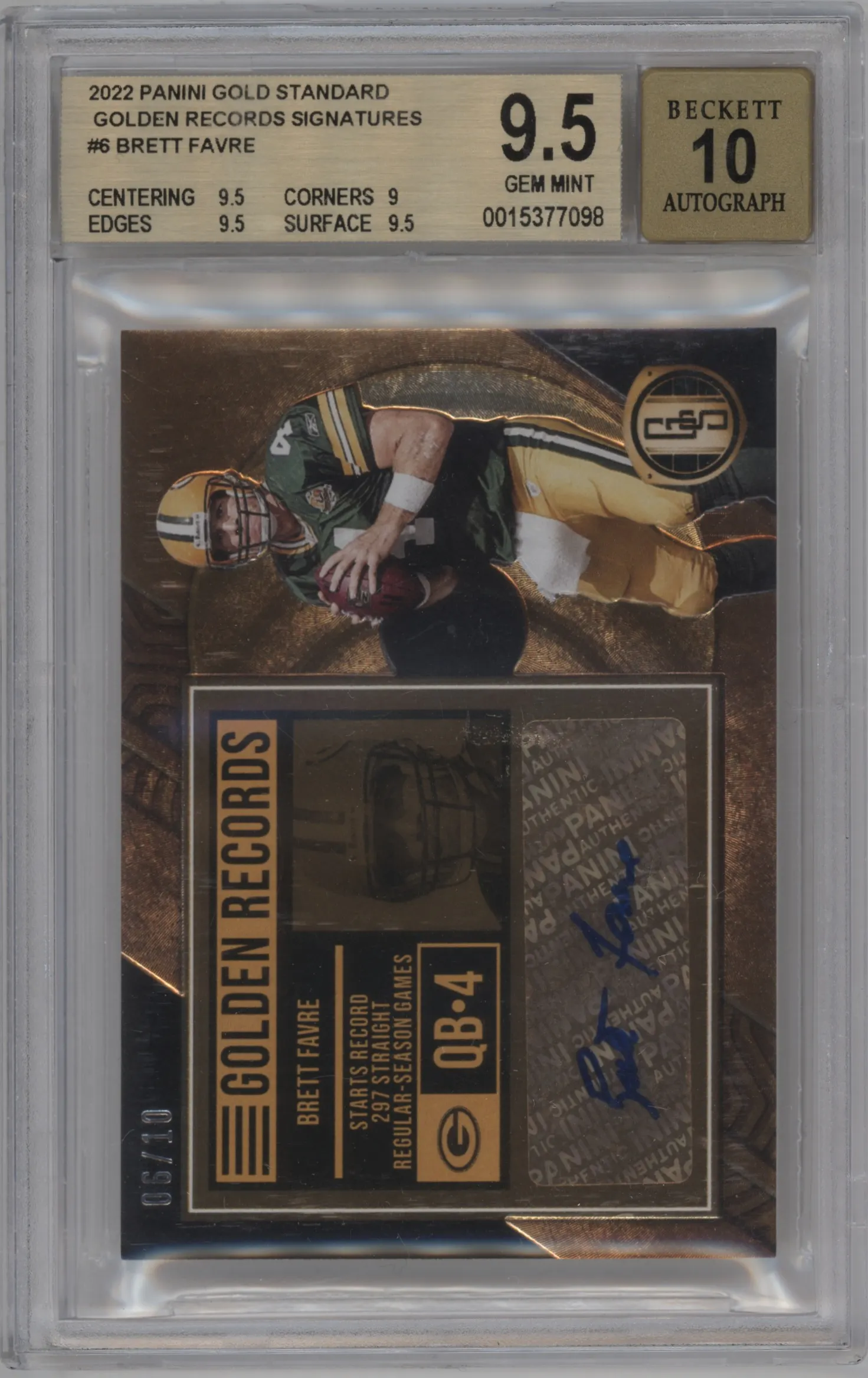 2022 Panini Gold Standard Golden Records Sig. Brett Favre #GRS-BFA BGS 9.5