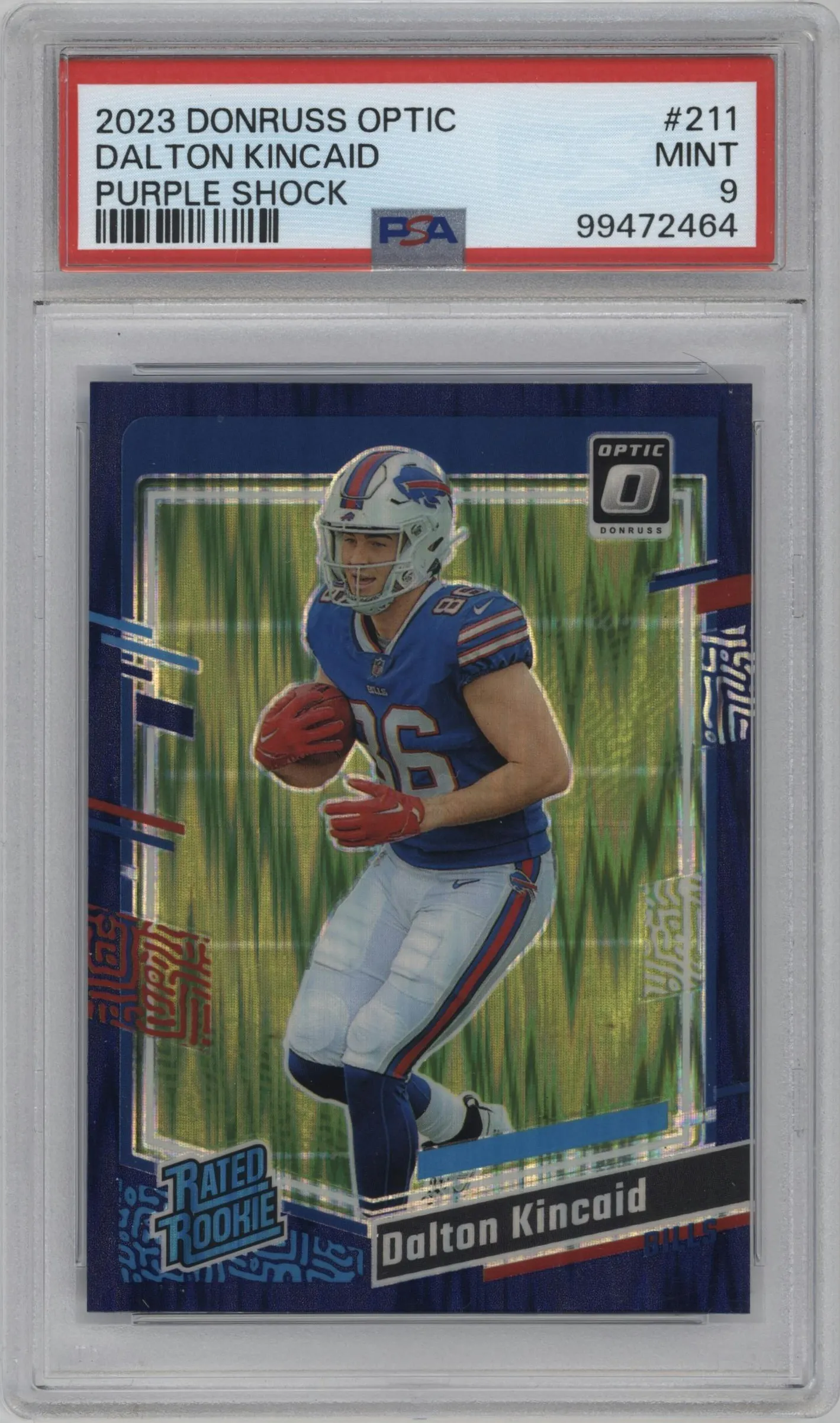 2023 Donruss Optic Rated Rookie Dalton Kincaid Purple Shock #211 PSA 9