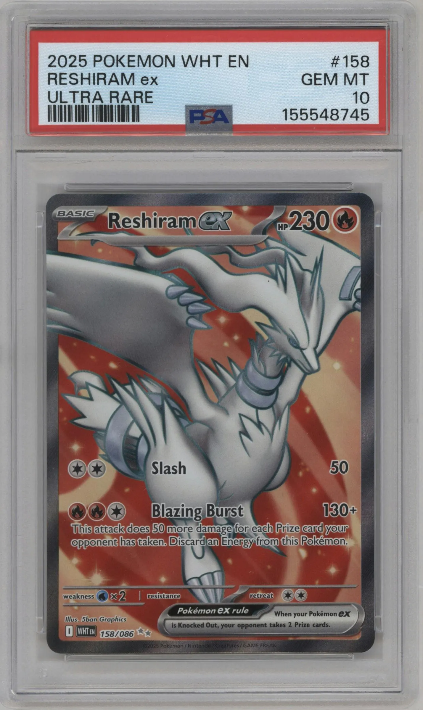 2025 Pokemon SV White Flare Reshiram ex #158 PSA 10
