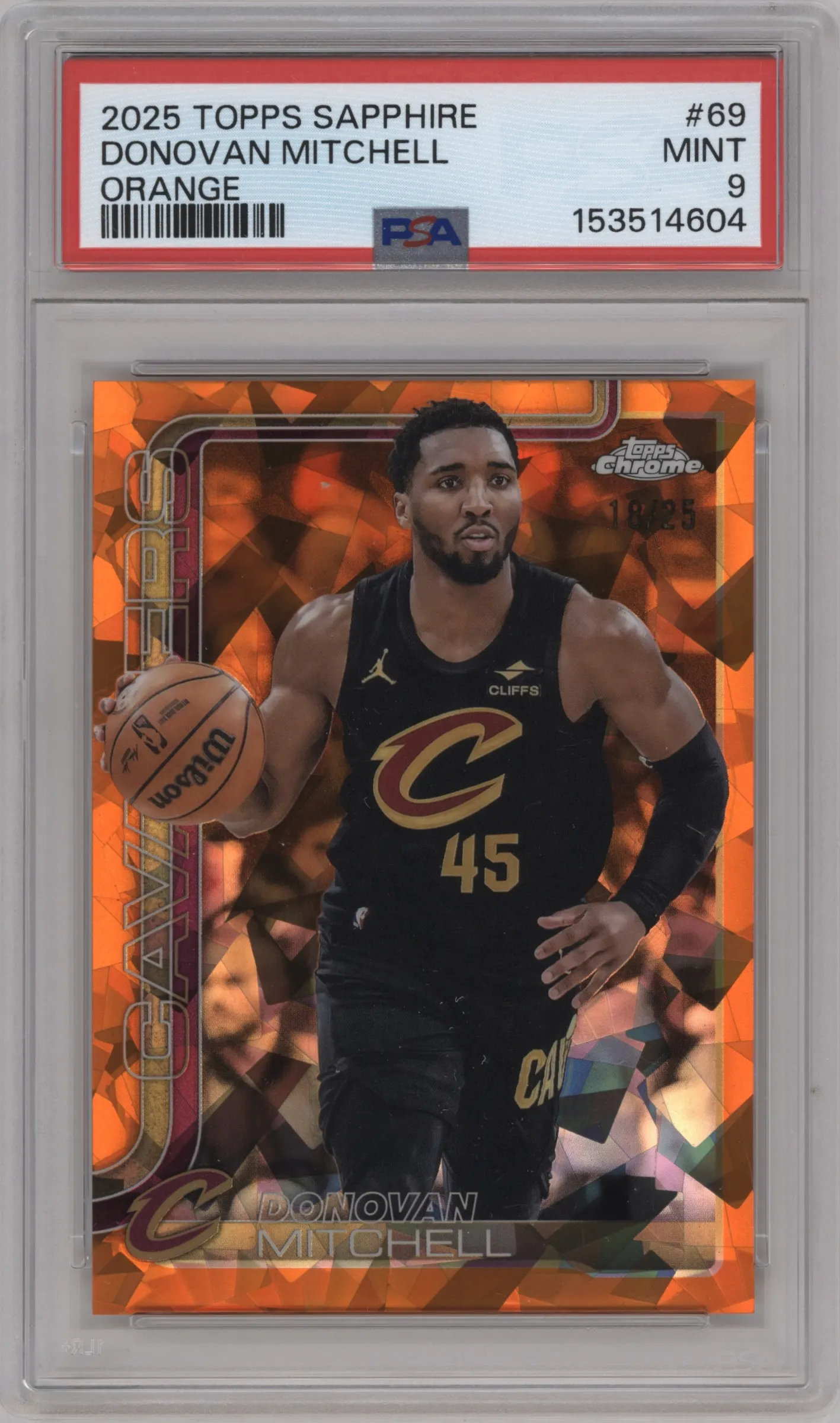 2025 Topps Chrome Sapphire Edition Donovan Mitchell Orange #69 PSA 9