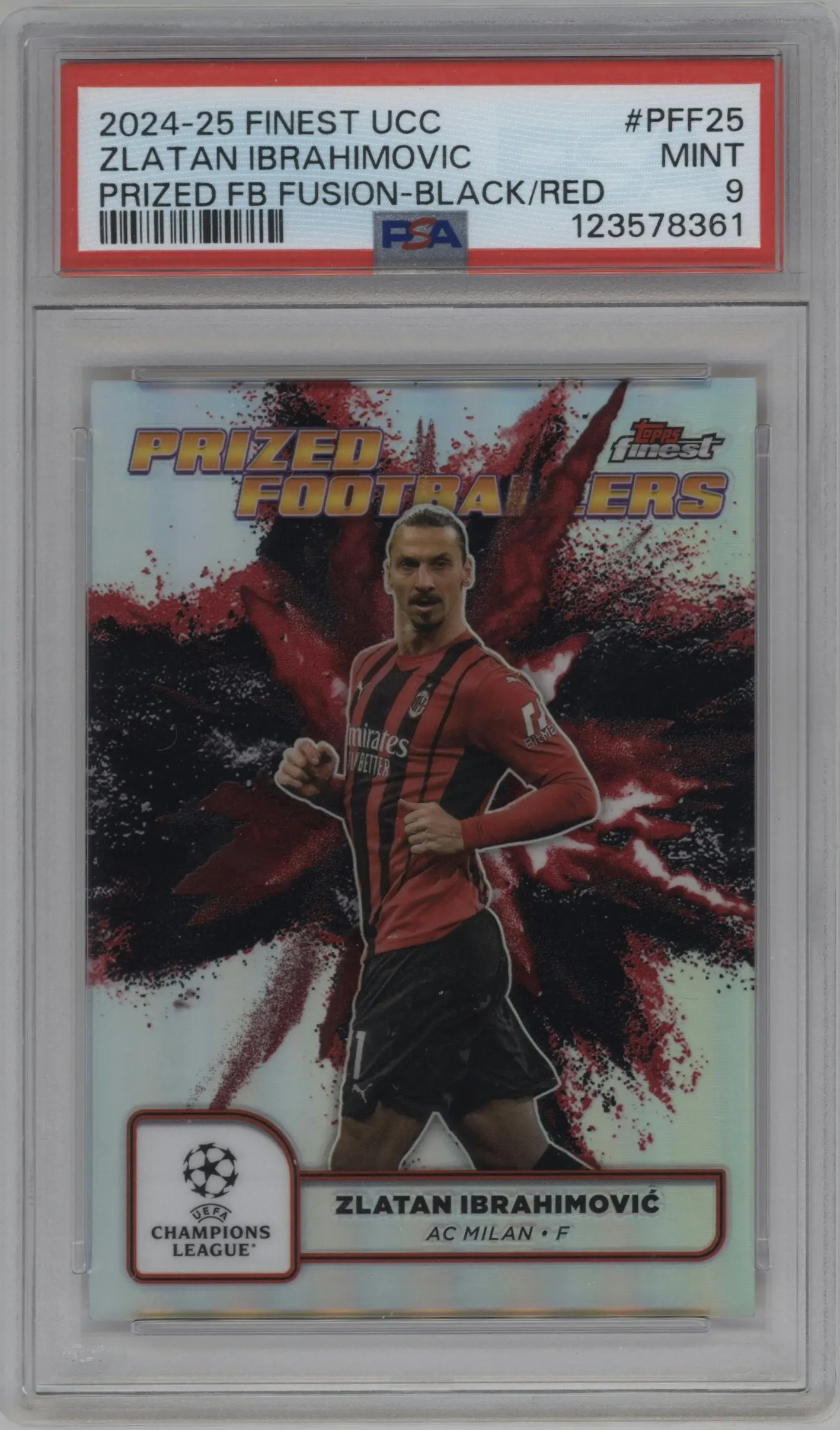 2024 Finest UEFA Club Competitions Prized Footballers Fusion Zlatan Ibrahimovic Black/Red Refractor #PFF-25 PSA 9