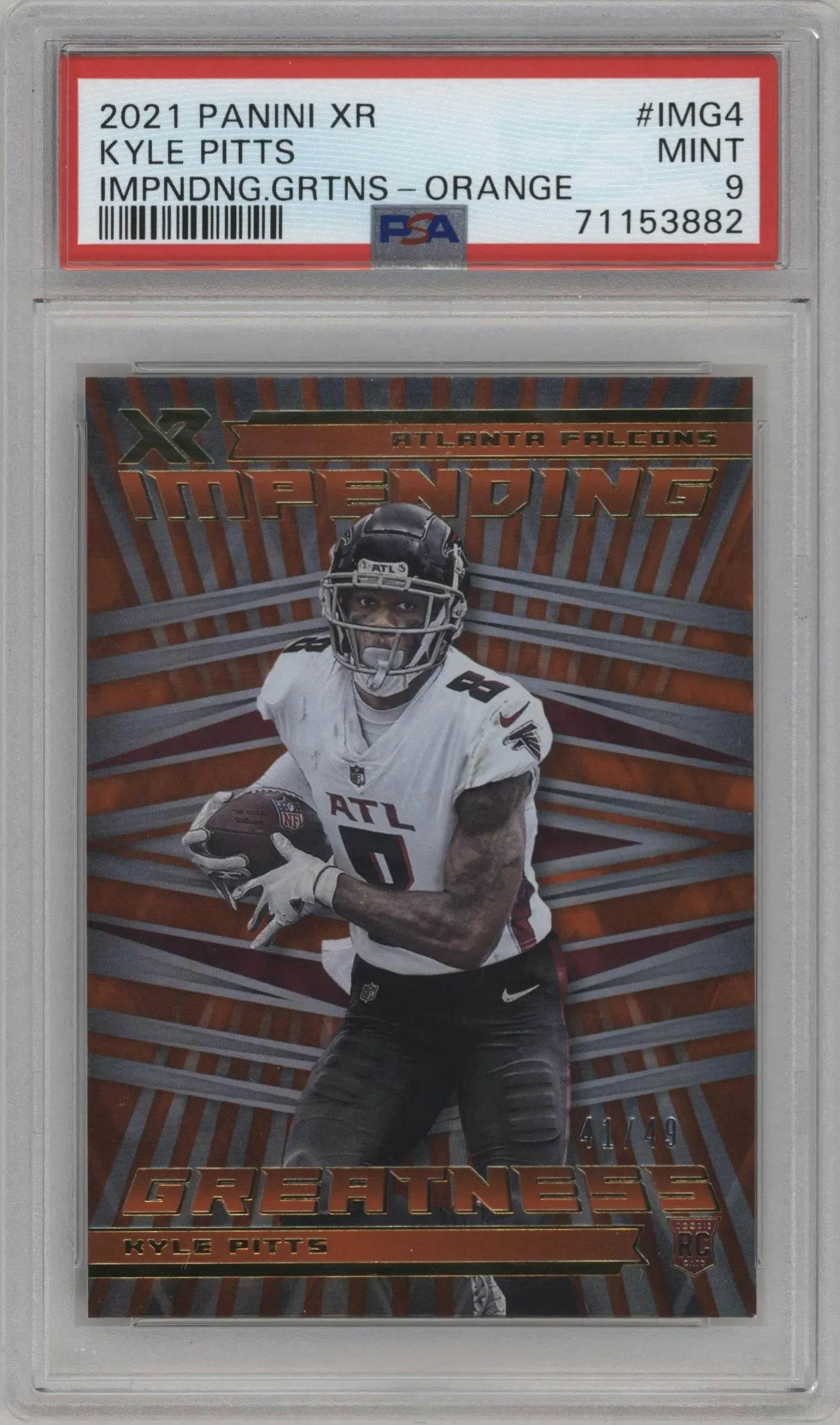 2021 Panini XR Impending Greatness Kyle Pitts Orange #IMG4 PSA 9