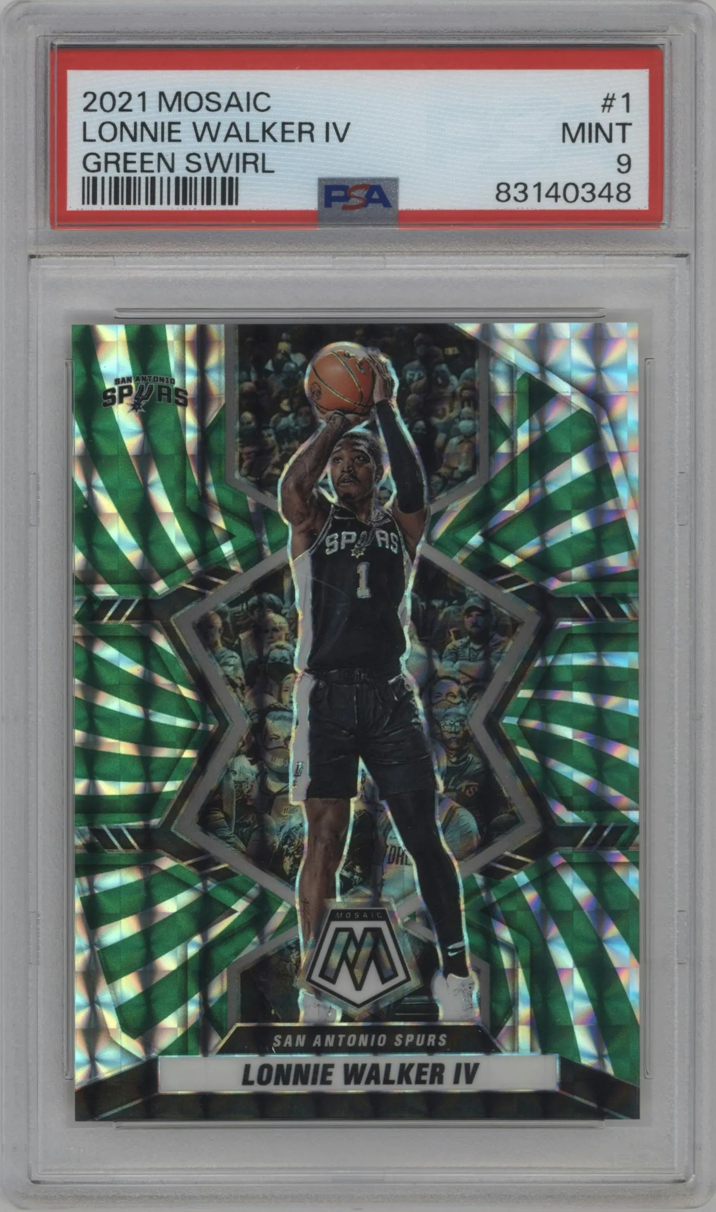2021 Panini Mosaic Lonnie Walker IV Green Swirl #1 PSA 9