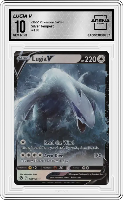 2022 Pokemon SWSH Silver Tempest Lugia V #138 ARENA CLUB 10