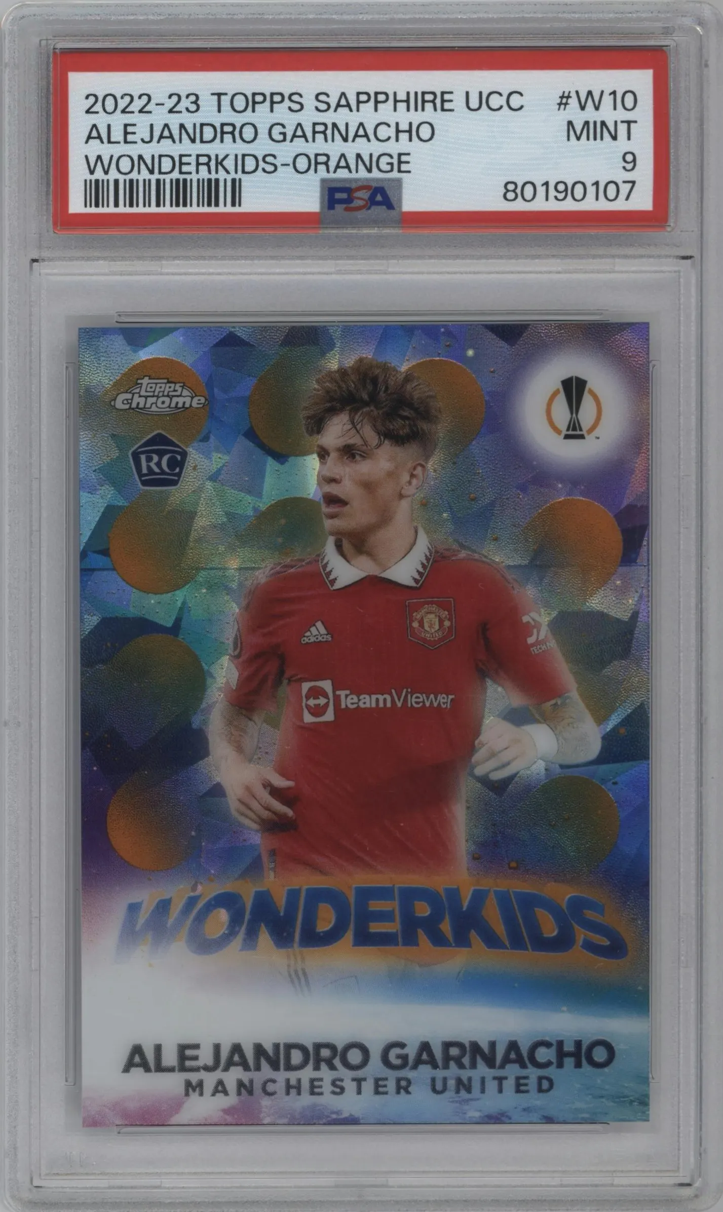 2022 Topps Chrome Sapphire Edition UEFA Club Competitions Wonderkids Alejandro Garnacho Orange #W-10 PSA 9