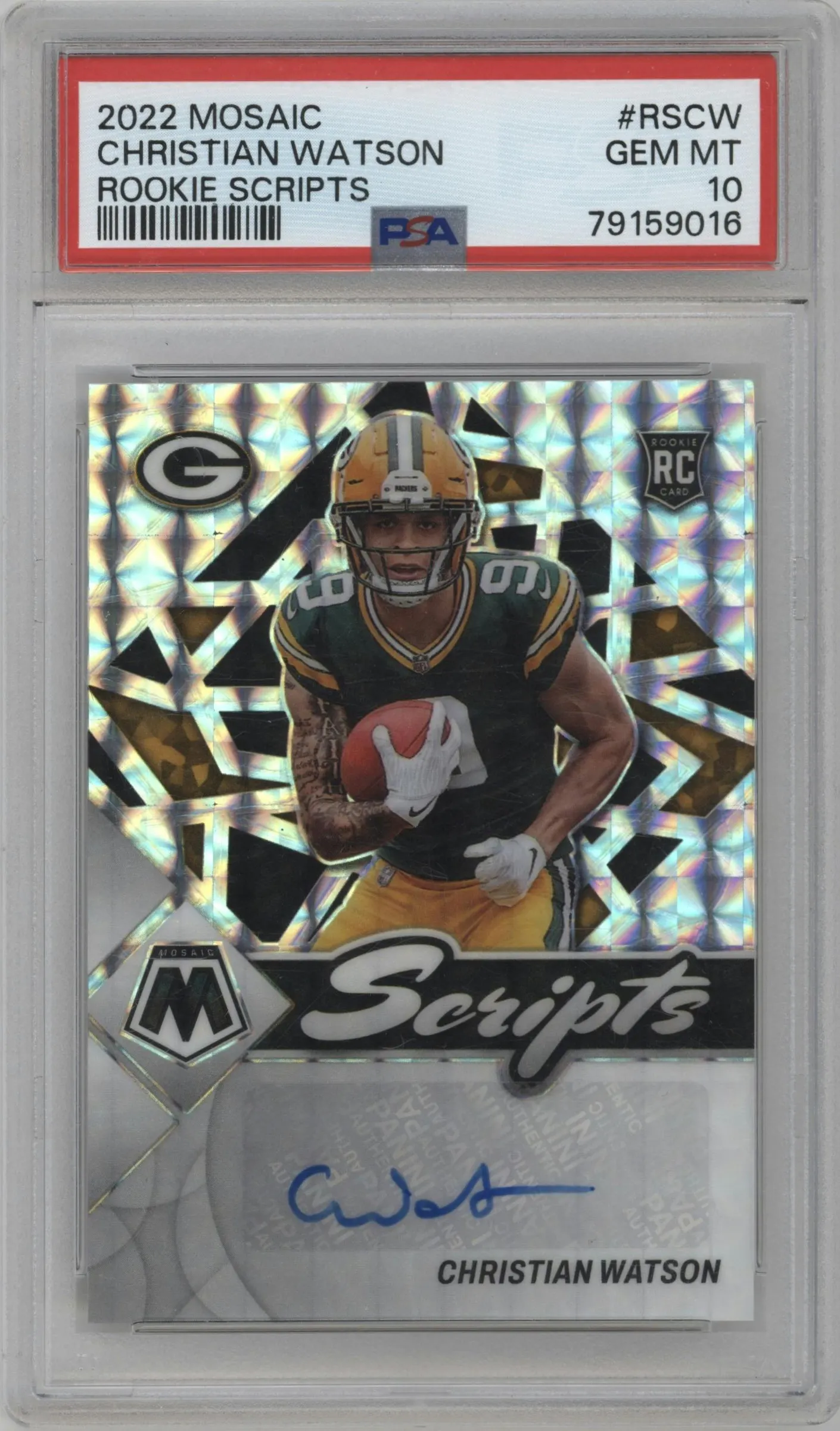 2022 Panini Mosaic Rke.Scripts Christian Watson #RS-CW PSA 10
