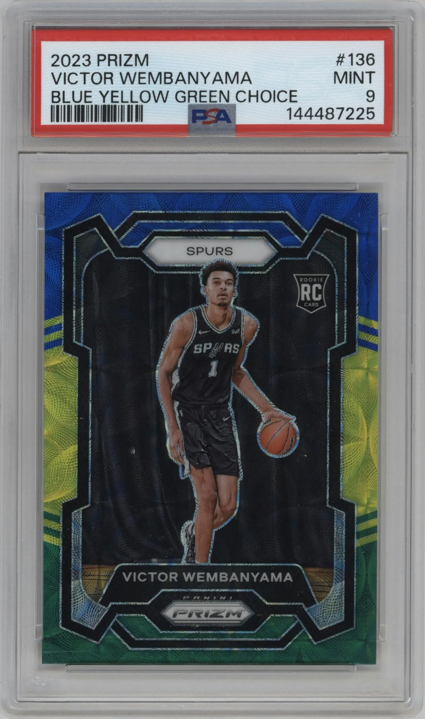 2023 Panini Prizm Victor Wembanyama Choice Blue/Yellow/Green #136 PSA 9
