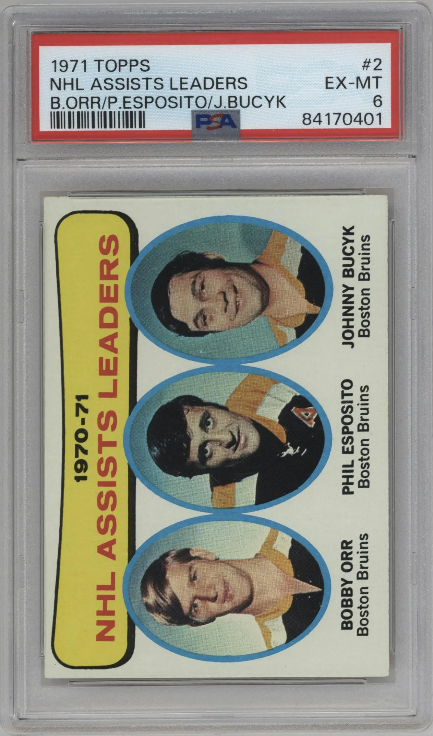 1971 Topps Bobby Orr/Phil Esposito/Johnny Bucyk #2 PSA 6