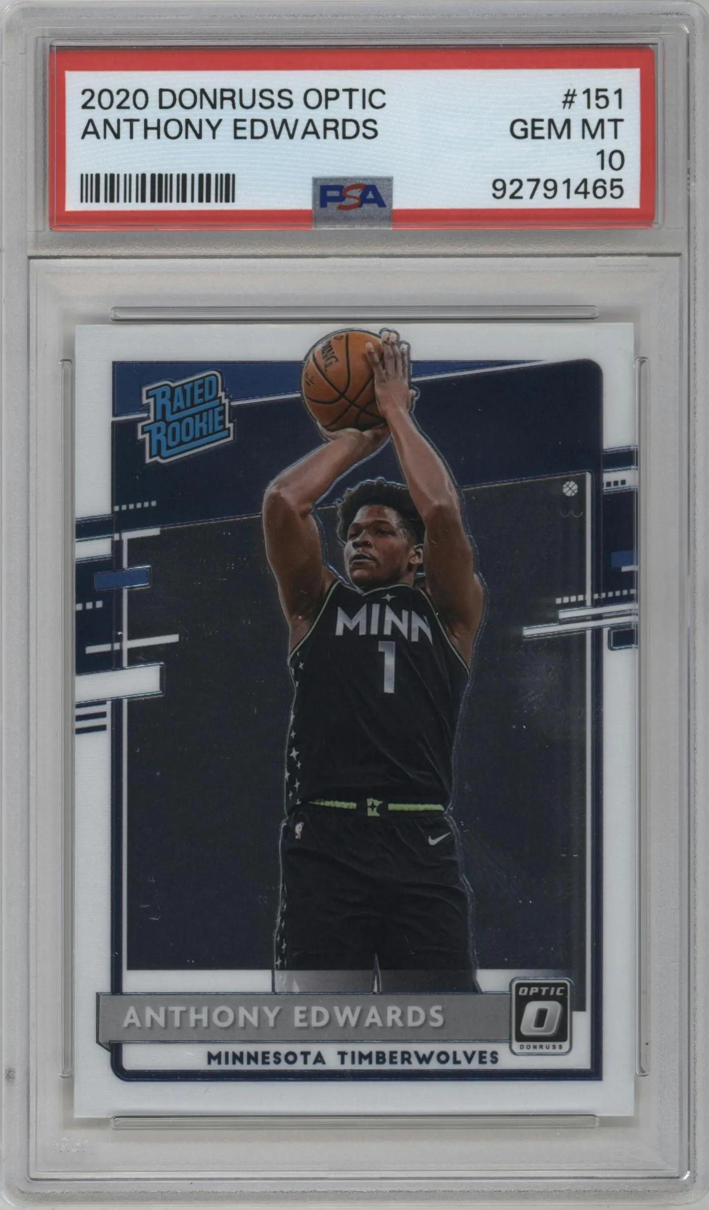 2020 Panini Donruss Optic Rated Rookie Anthony Edwards PSA 10