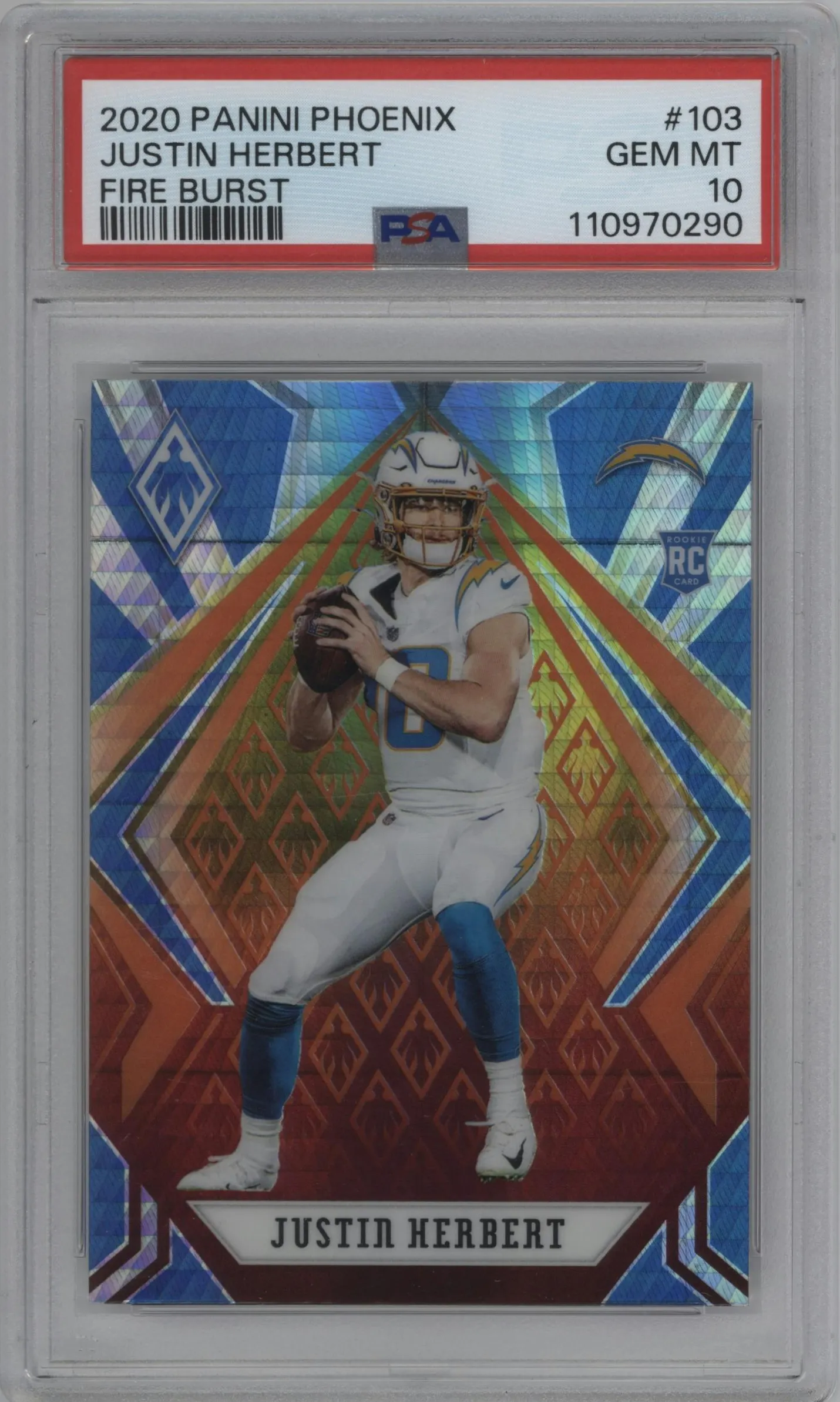 2020 Panini Phoenix Justin Herbert Fire Burst PSA 10