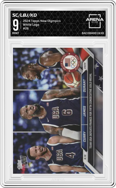 2024 Topps Now Olympics Stephen Curry/LeBron James/Kevin Durant White Logo #26 ARENA CLUB 9