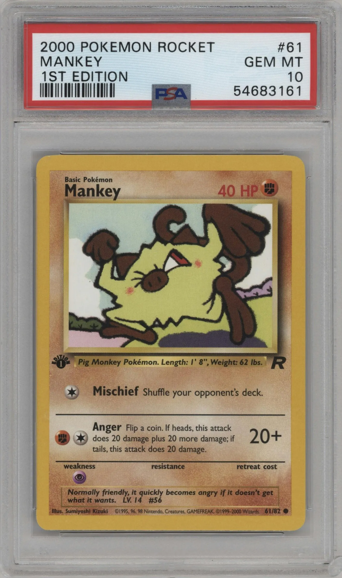 2000 Pokemon Team Rocket Mankey #61 PSA 10