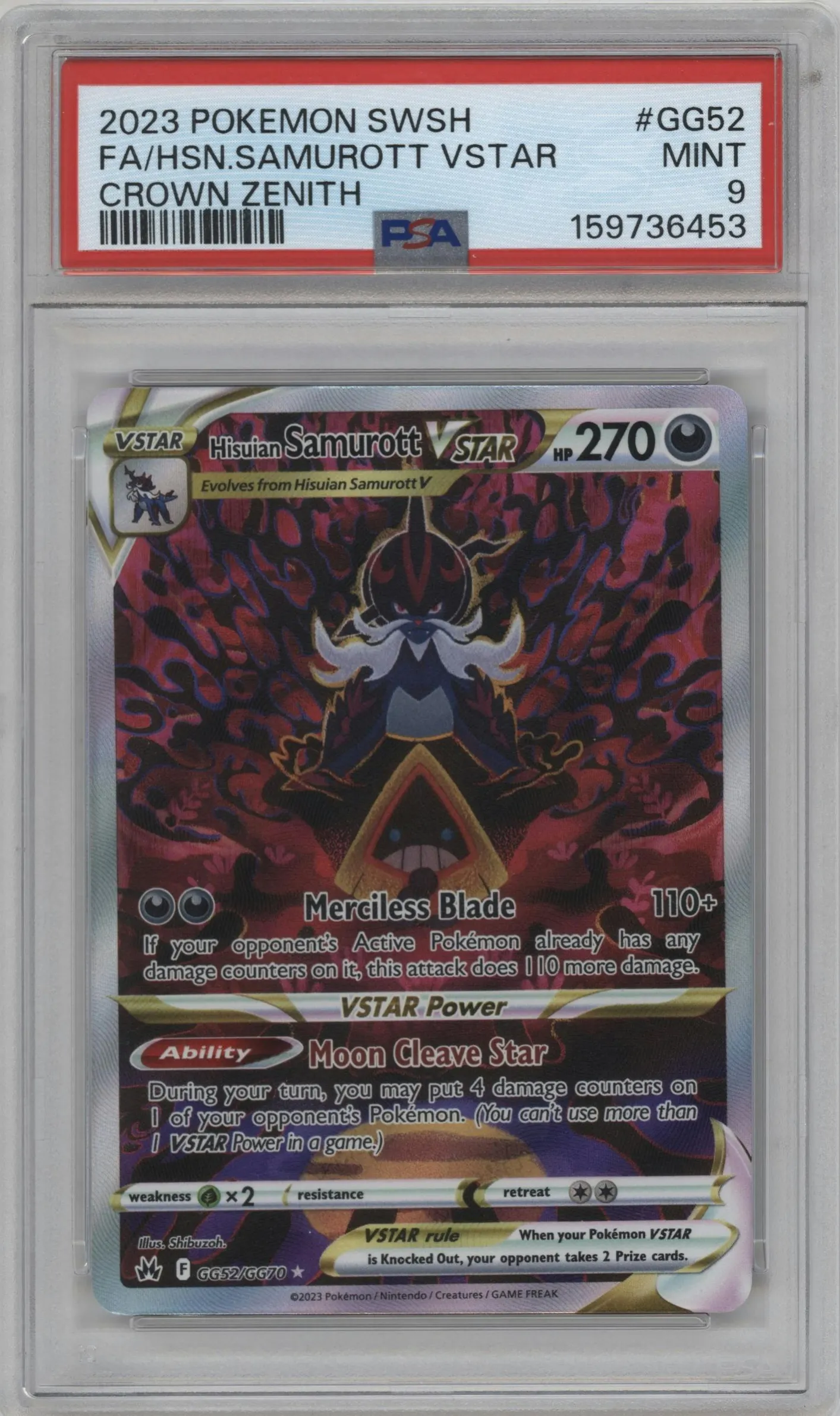 2023 Pokemon SWSH Crown Zenith GG Hisuian Samurott VSTAR #GG52 PSA 9