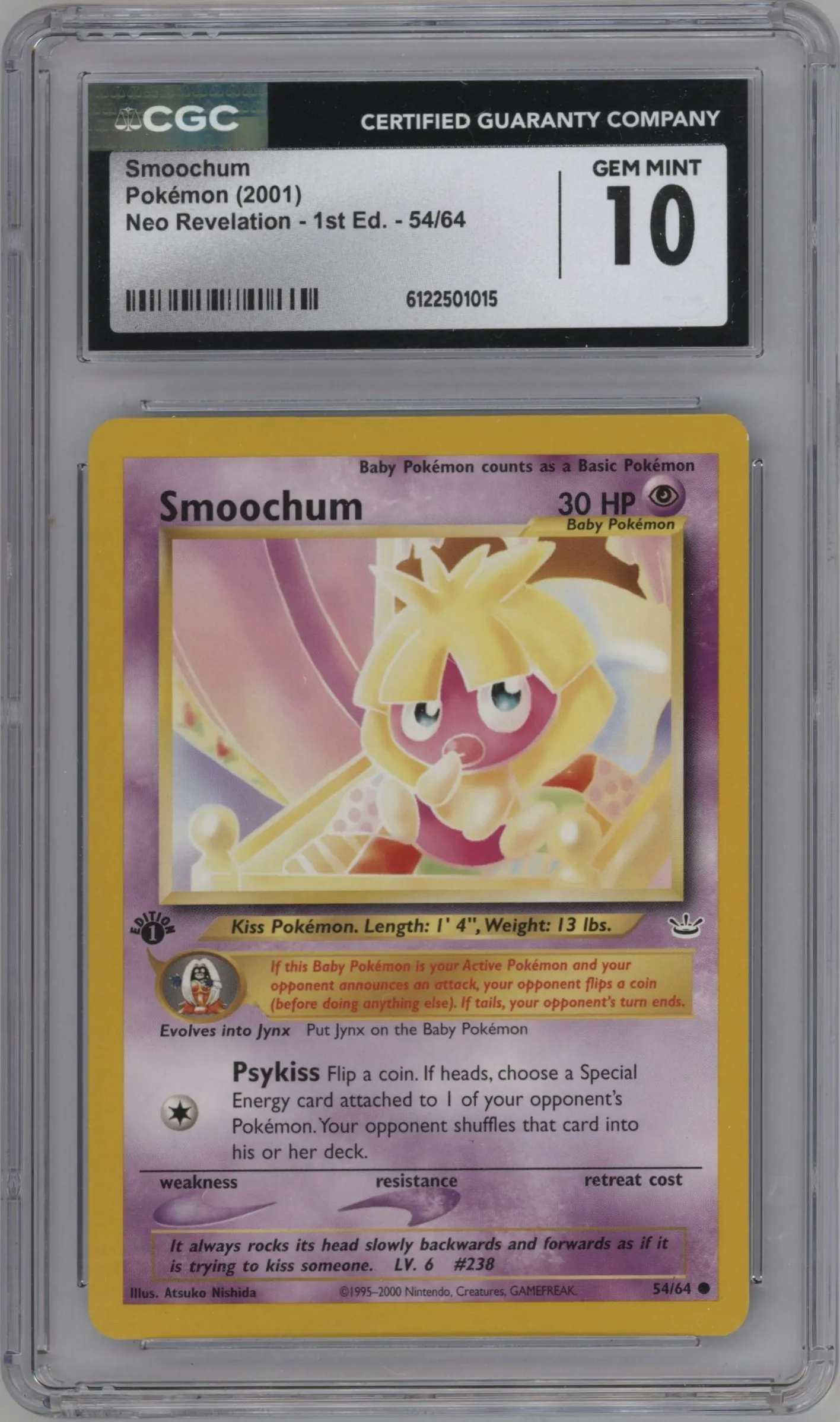 2001 Pokemon Neo Genesis Neo Revelation Smoochum #54 CGC 10