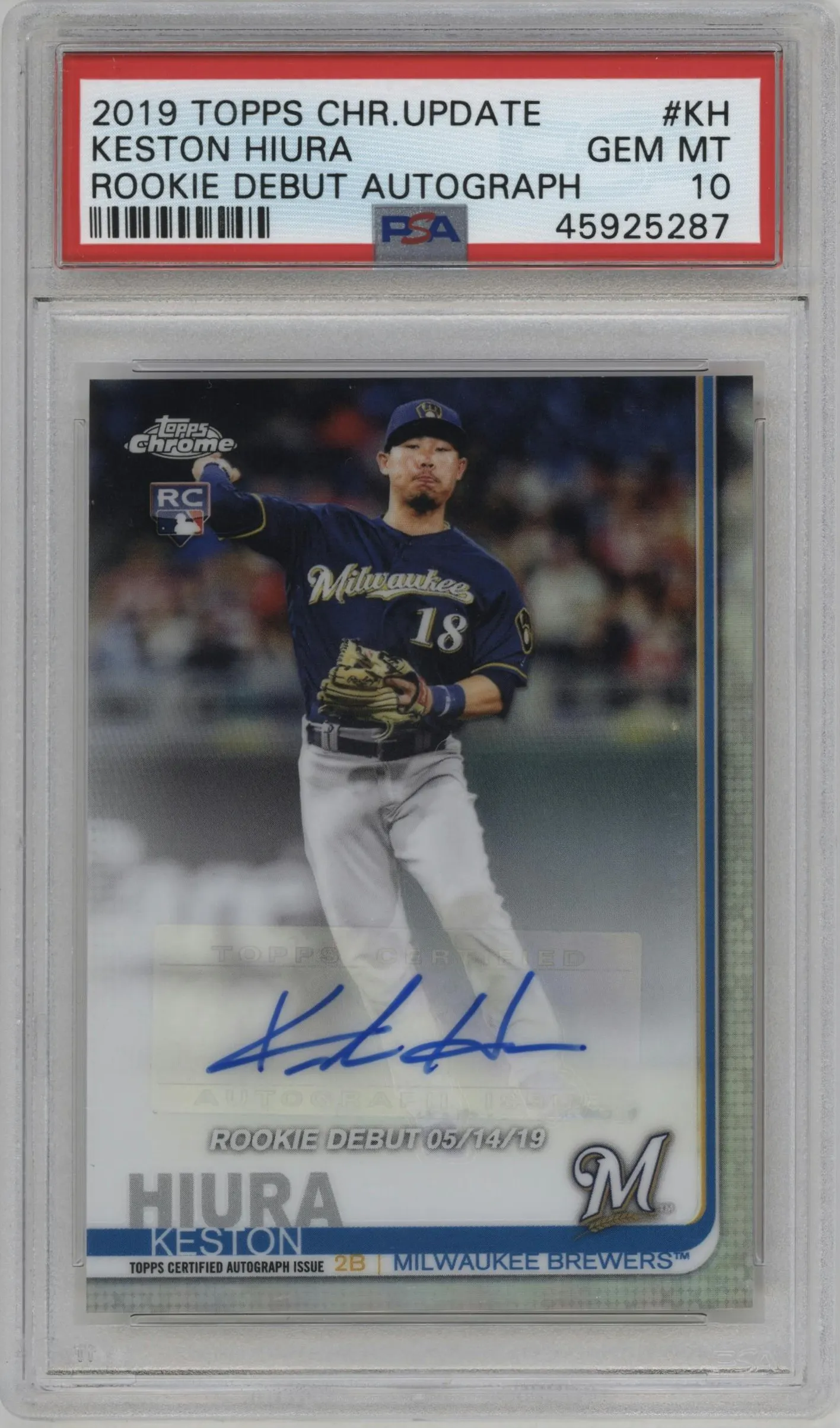 2019 Topps Chrome Update Auto Keston Hiura #RDA-KH PSA 10