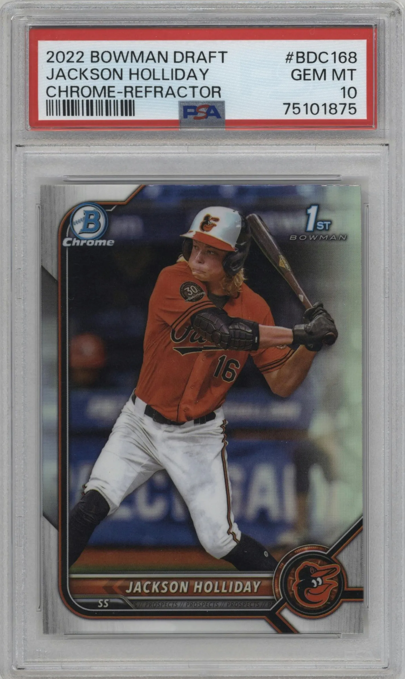 2022 Bowman Draft Chrome Jackson Holliday Refractor #BDC-168 PSA 10