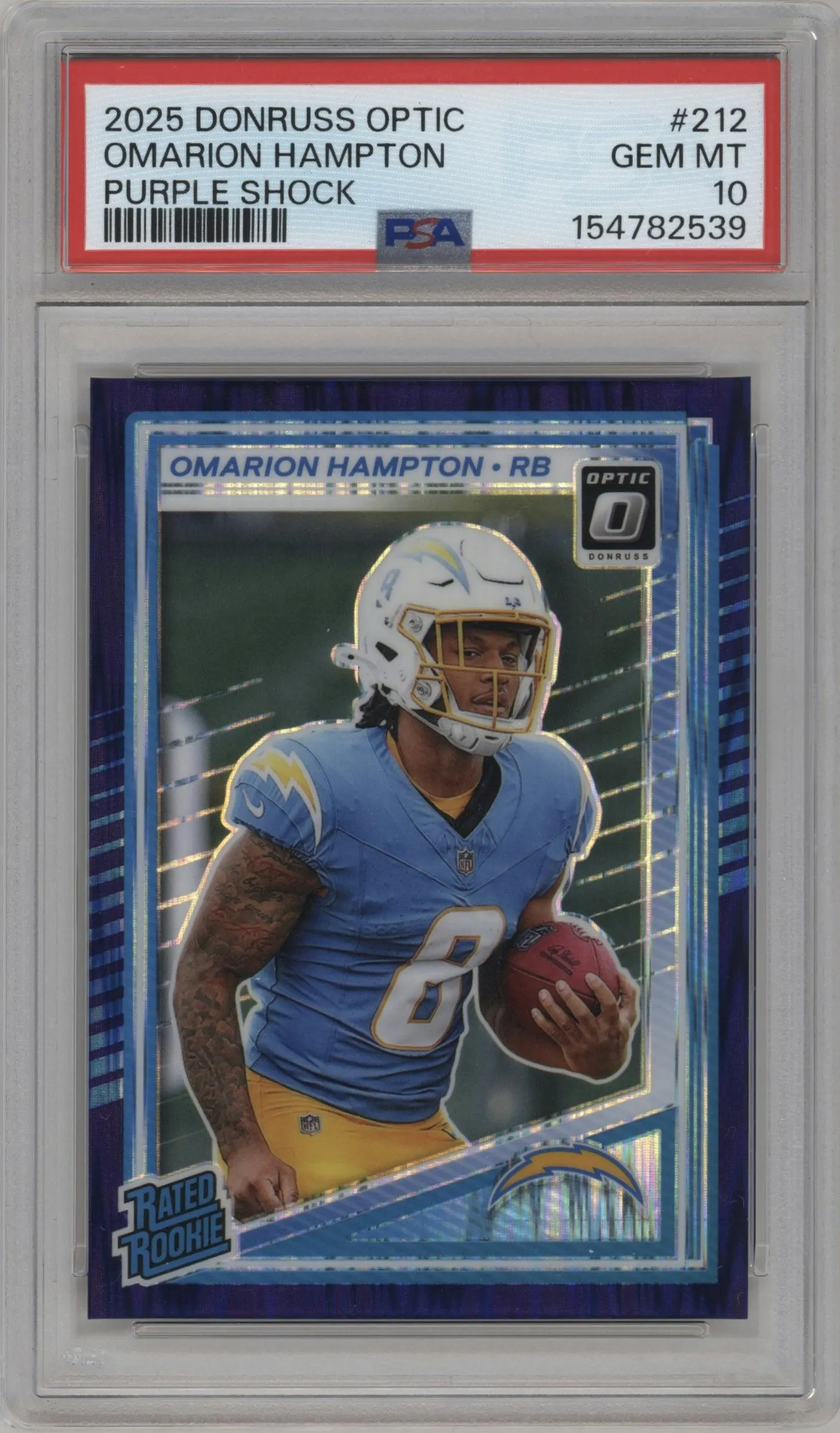 2025 Donruss Optic Rated Rookie Omarion Hampton Purple Shock #212 PSA 10