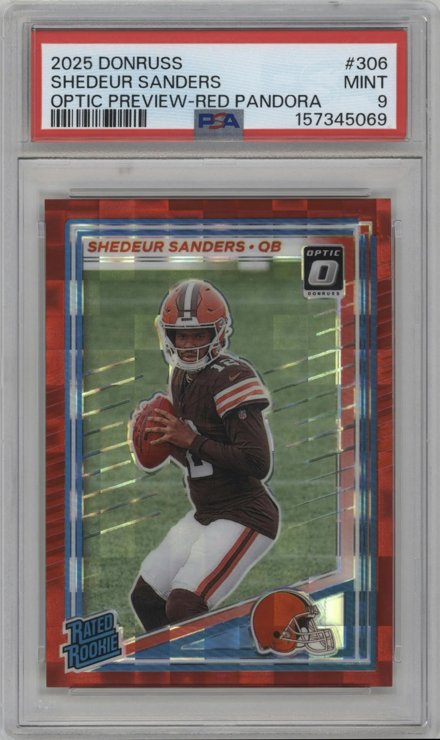 2025 Panini Donruss Opt.Rtd.Rke.Prev. Shedeur Sanders Red Pandora #306 PSA 9