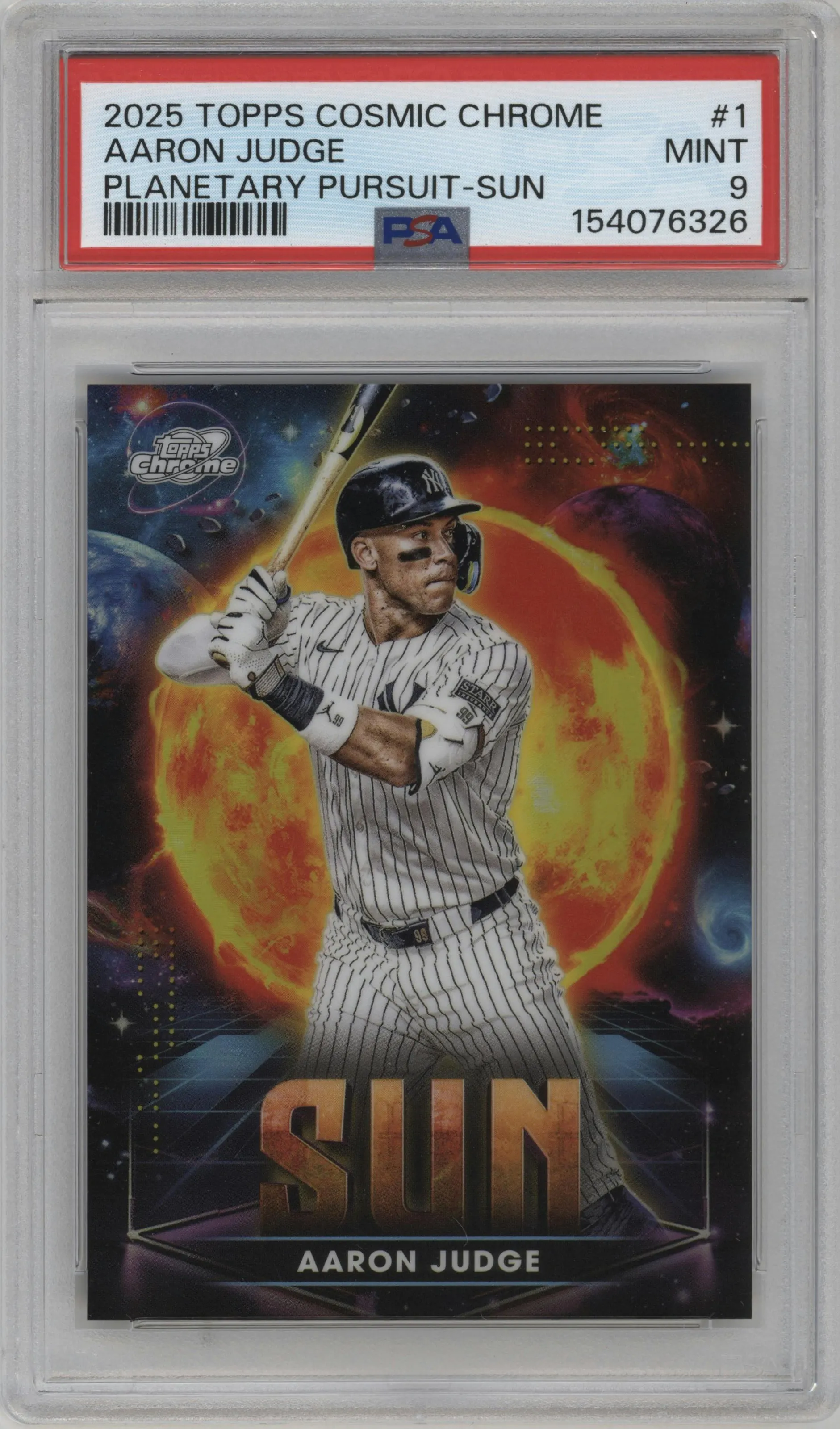 2025 Topps Chrome Cosmic Planetary Pursuit Sun Aaron Judge #PPS-1 PSA 9