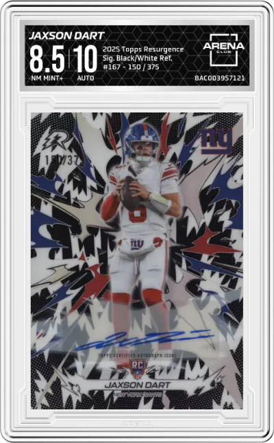 2025 Topps Resurgence Sig. Jaxson Dart Black & White Refractor #167 ARENA CLUB 8.5
