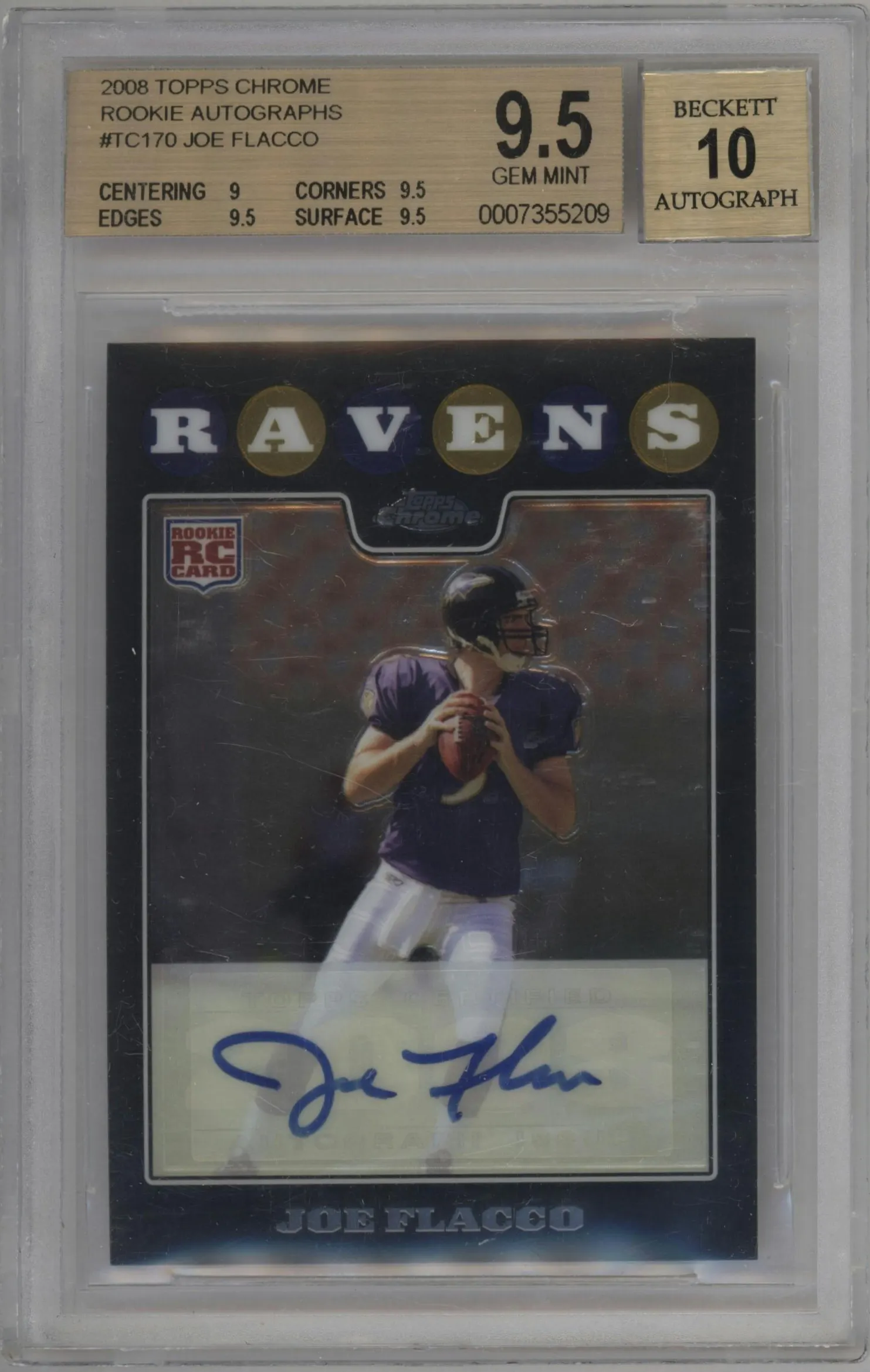 2008 Topps Chrome Rke.Auto Joe Flacco #TC170 BGS 9.5