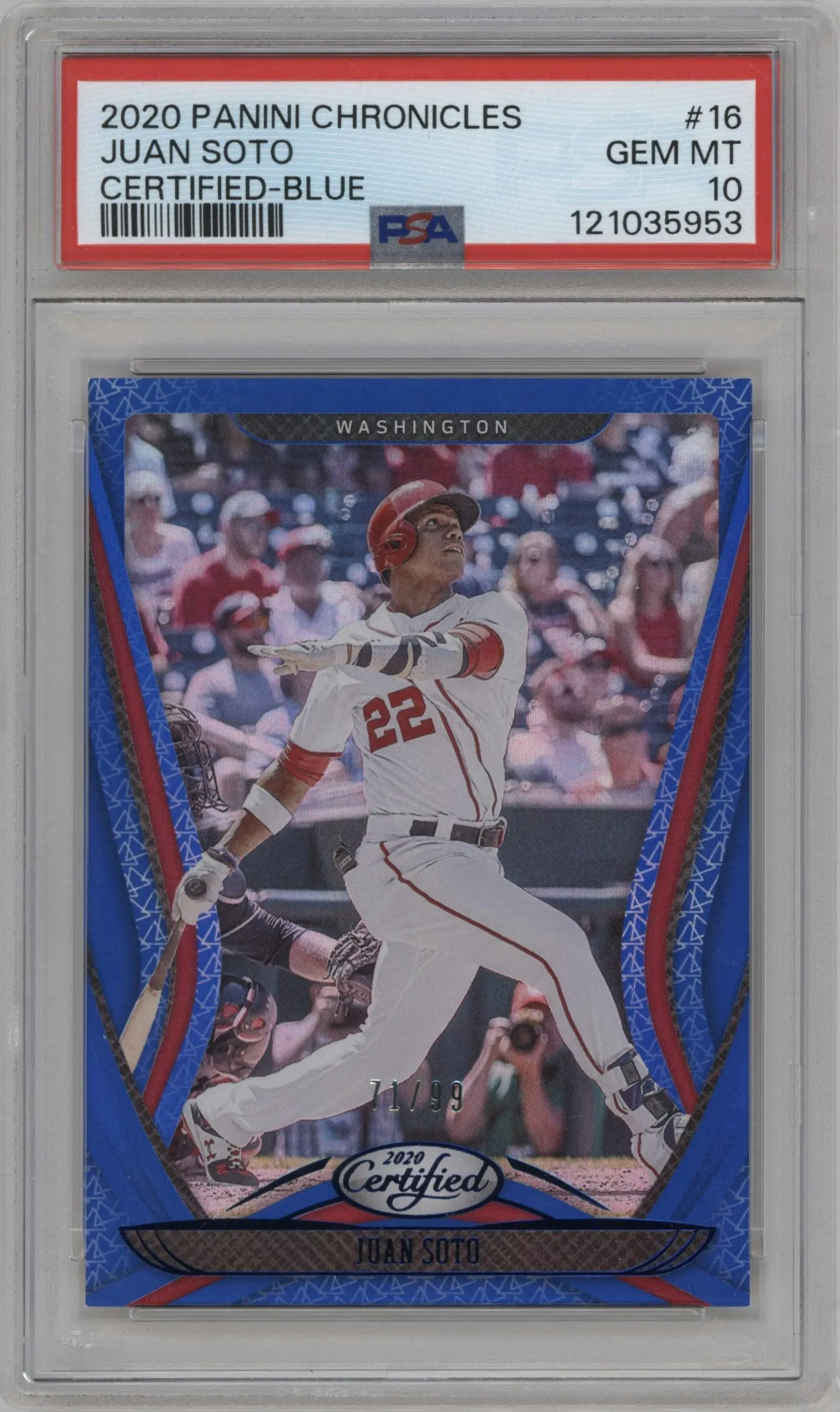 2020 Panini Chronicles Certified Juan Soto Blue #16 PSA 10