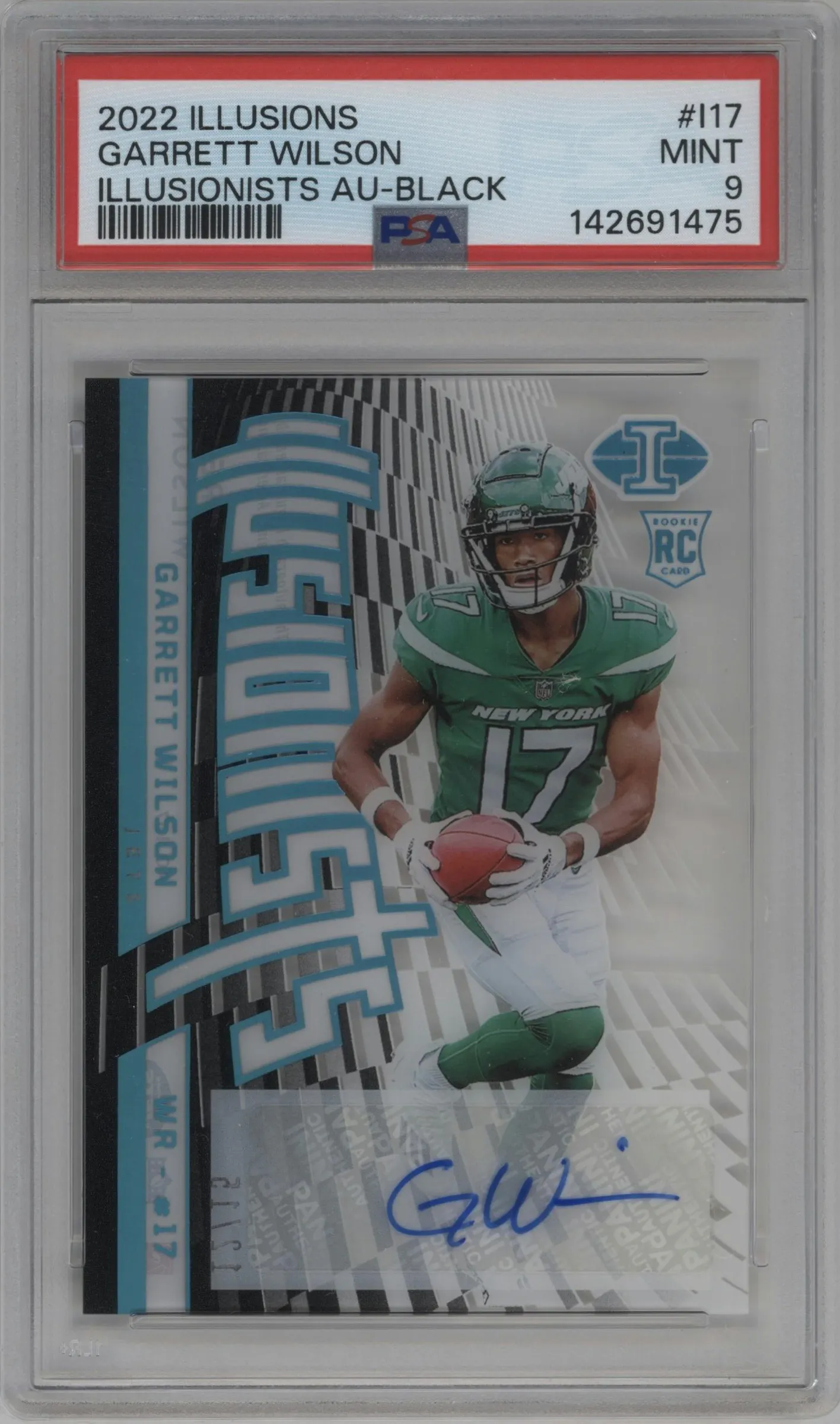2022 Panini Illusions Illusionists Auto. Garrett Wilson Black PSA 9