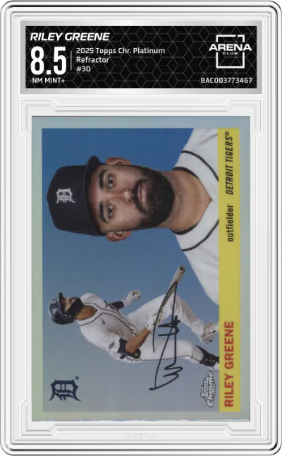 2025 Topps Chrome Platinum Riley Greene Refractor ARENA CLUB 8.5