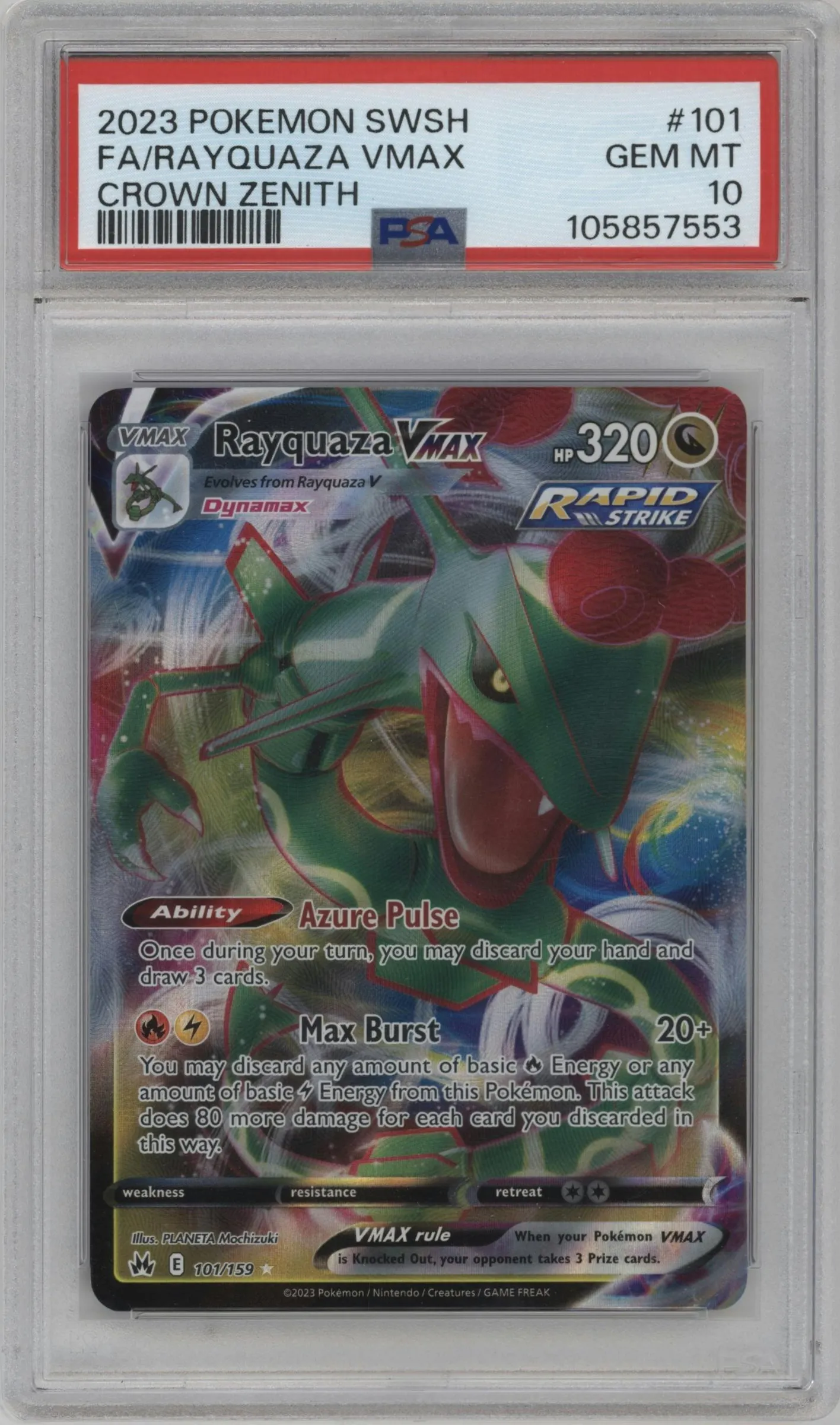2023 Pokemon SWSH Crown Zenith Rayquaza VMAX #101 PSA 10