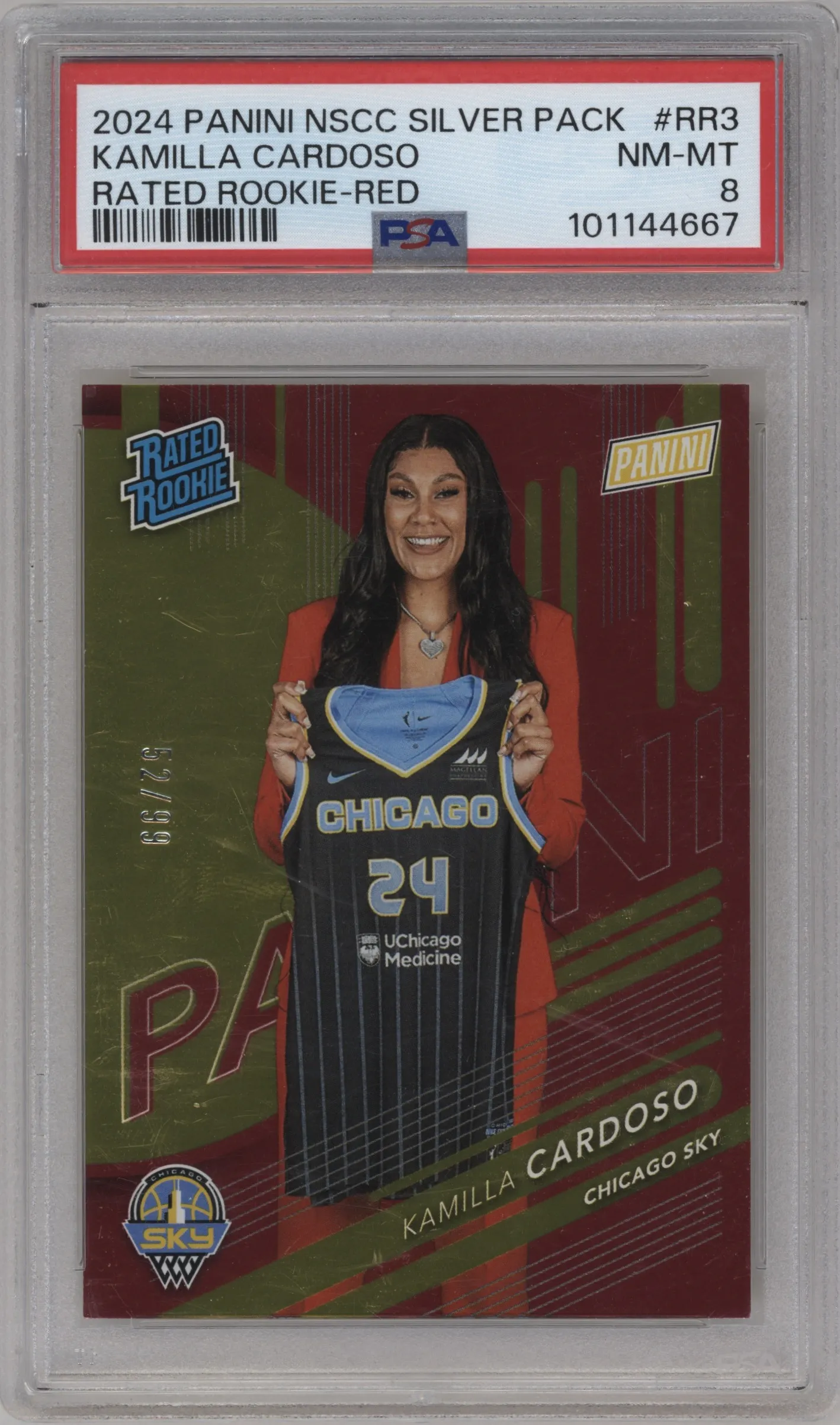 2024 Panini The National VIP Rated Rookie Kamilla Cardoso Red PSA 8