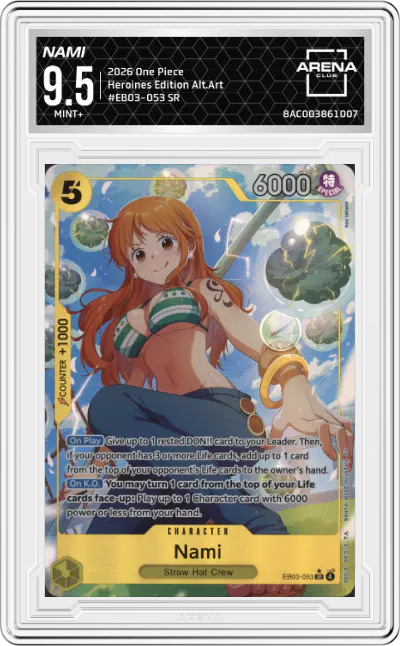 2026 One Piece Heroines Edition Nami Alternate Art SR #EB03-053 SR ARENA CLUB 9.5