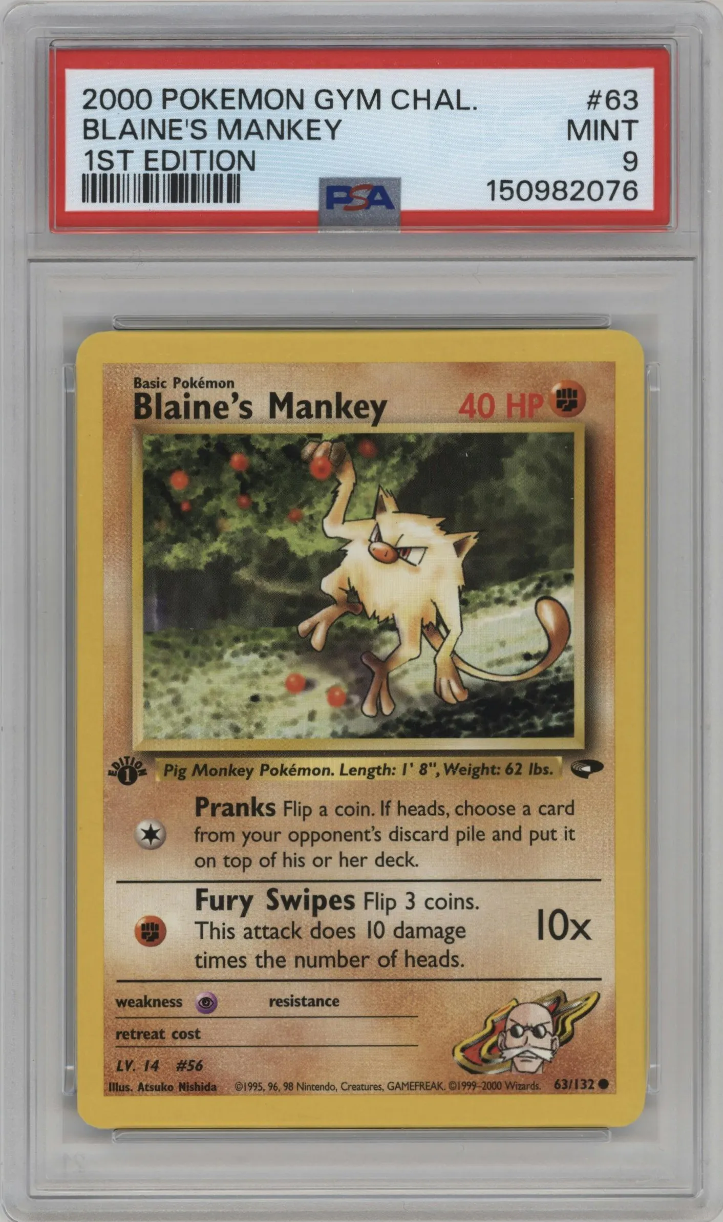2000 Pokemon GH Gym Challenge Blaine's Mankey #63 PSA 9
