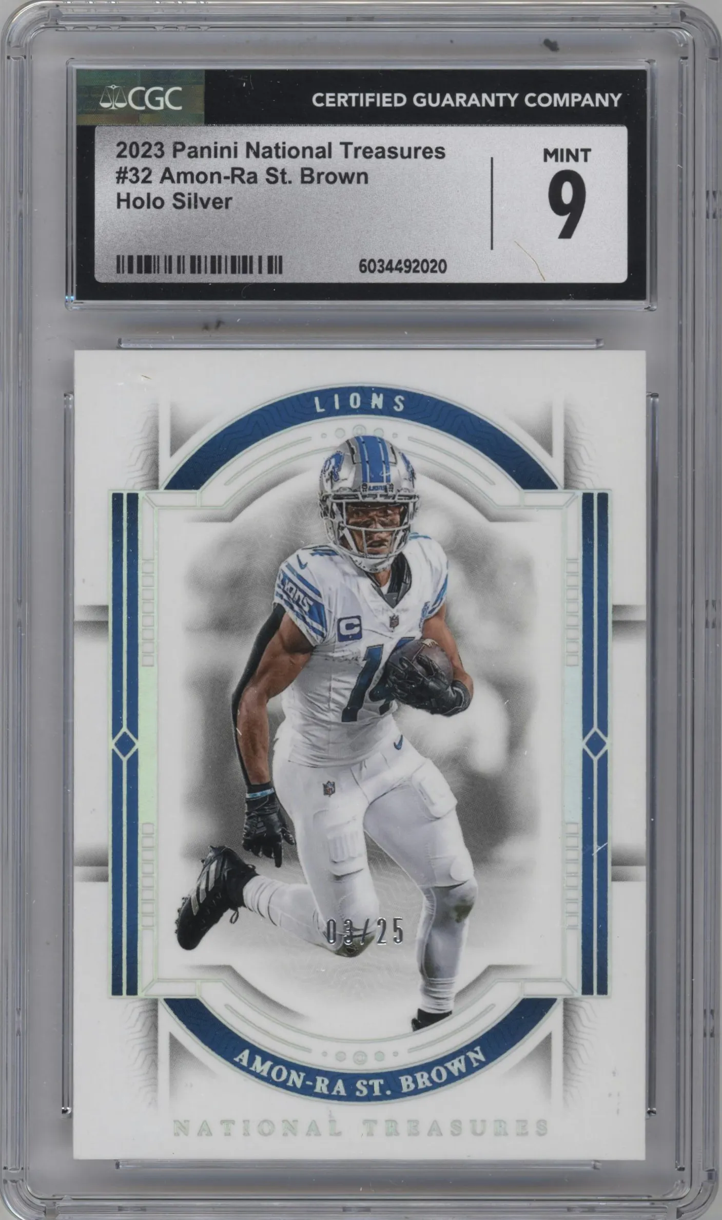 2023 Panini National Treasures Amon-Ra St. Brown Holo Silver #32 CGC 9