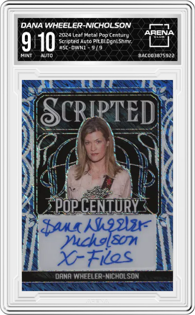 2024 Leaf Metal Pop Century Scripted Auto Dana Wheeler-Nicholson Platinum Blue Diagonal Shimmer ARENA CLUB 9