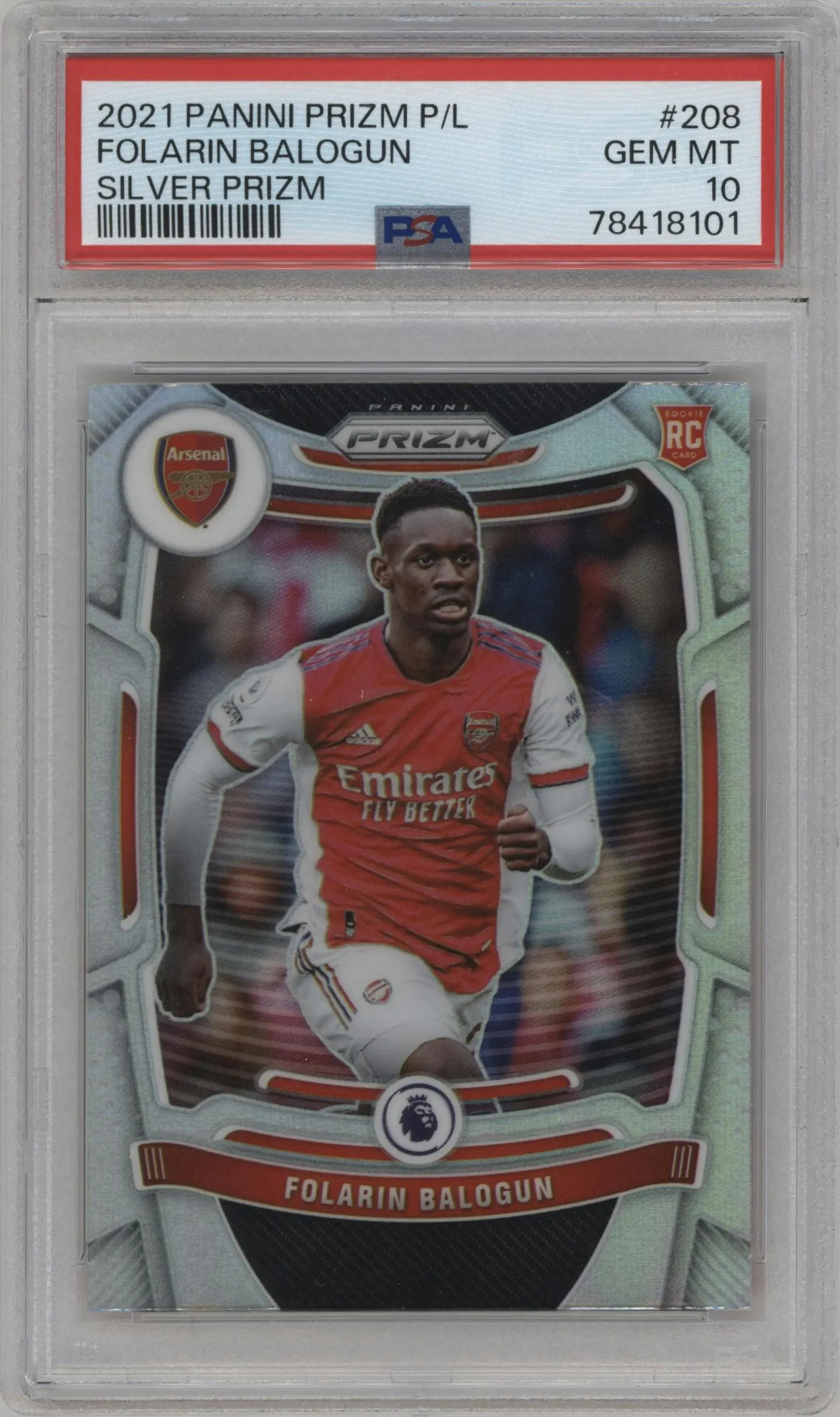 2021 Panini Prizm Premier League Folarin Balogun Silver Prizm #208 PSA 10