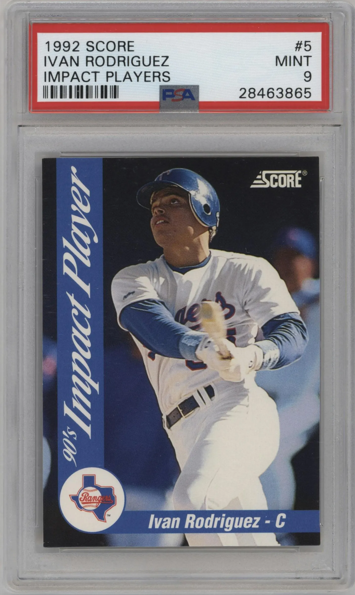 1992 Score 90's Impact Players Ivan Rodriguez #5 PSA 9