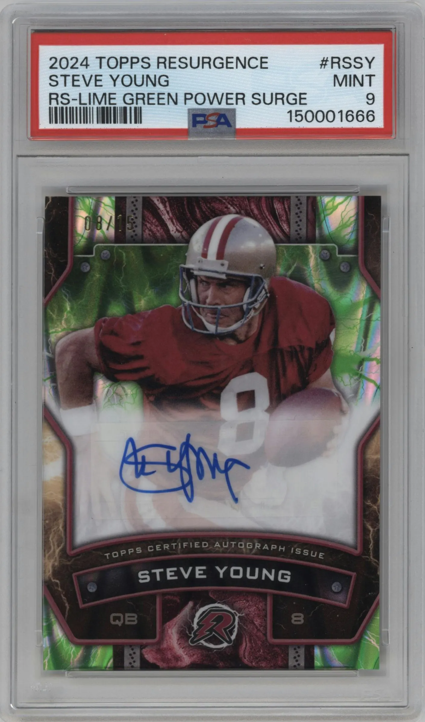 2024 Topps Resurgence Resurgence Sig. Steve Young Lime Green Power Surge #RS-SY PSA 9