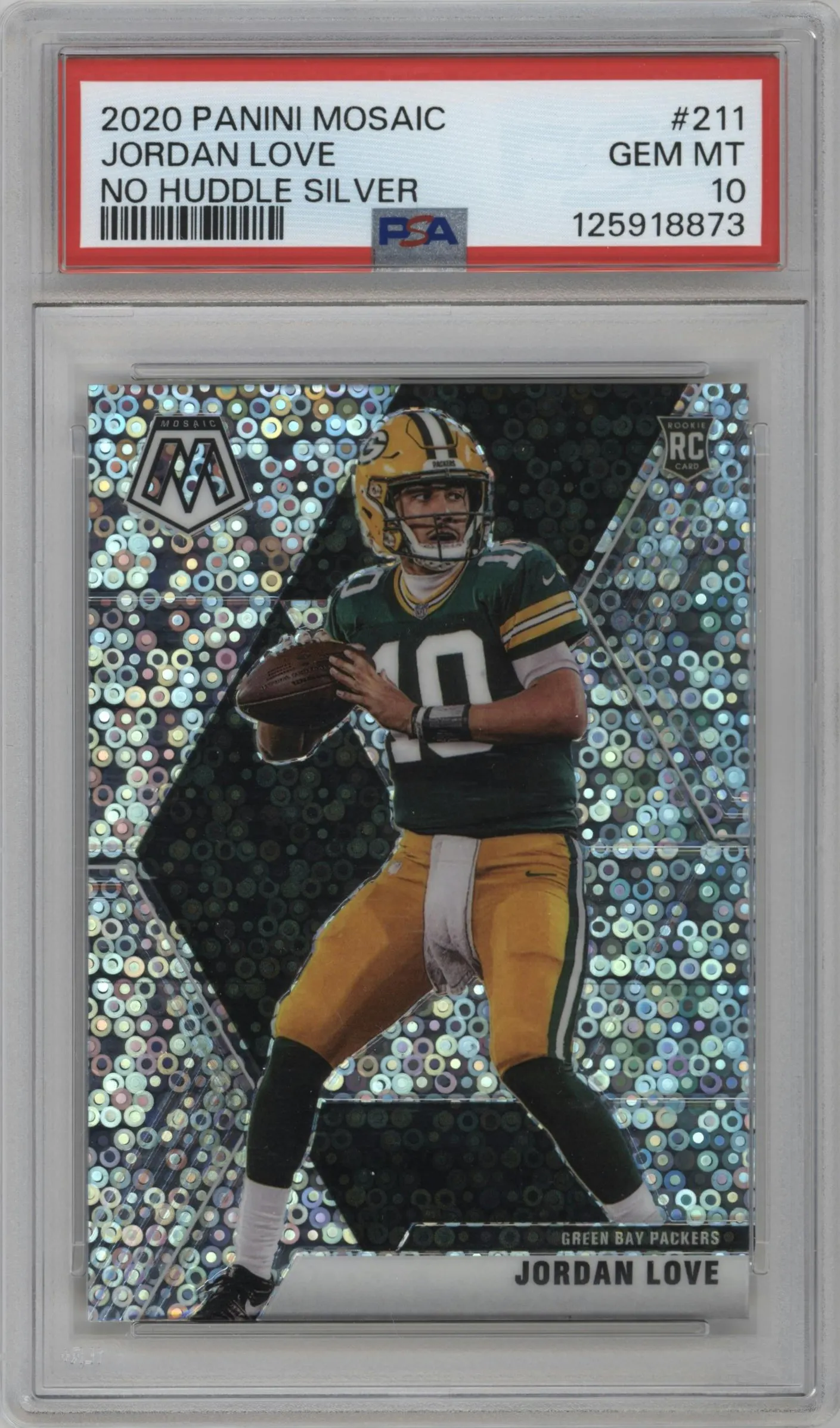 2020 Panini Mosaic Jordan Love No Huddle Silver #211 PSA 10