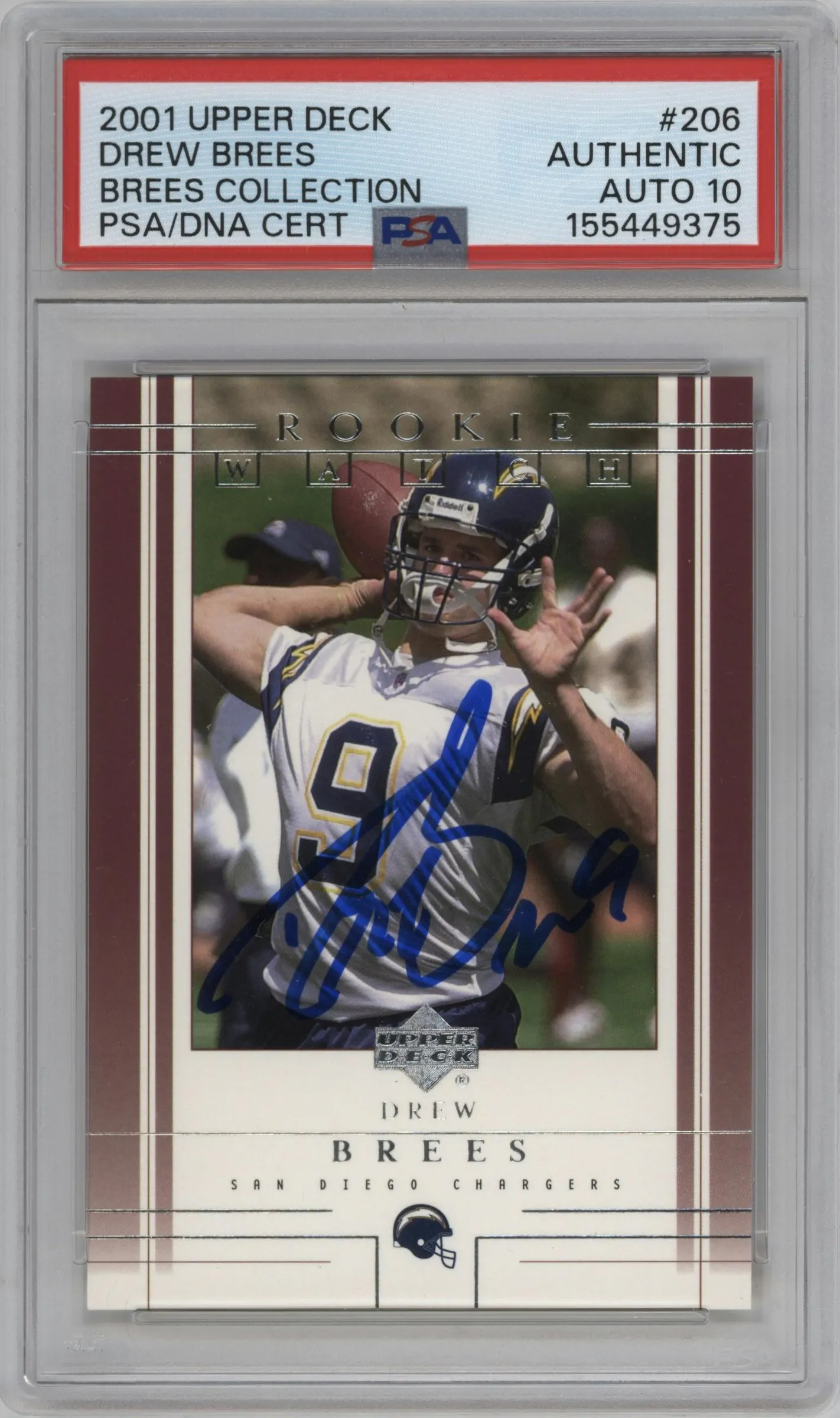 2001 Upper Deck Drew Brees PSA AUTHENTIC #206 PSA
