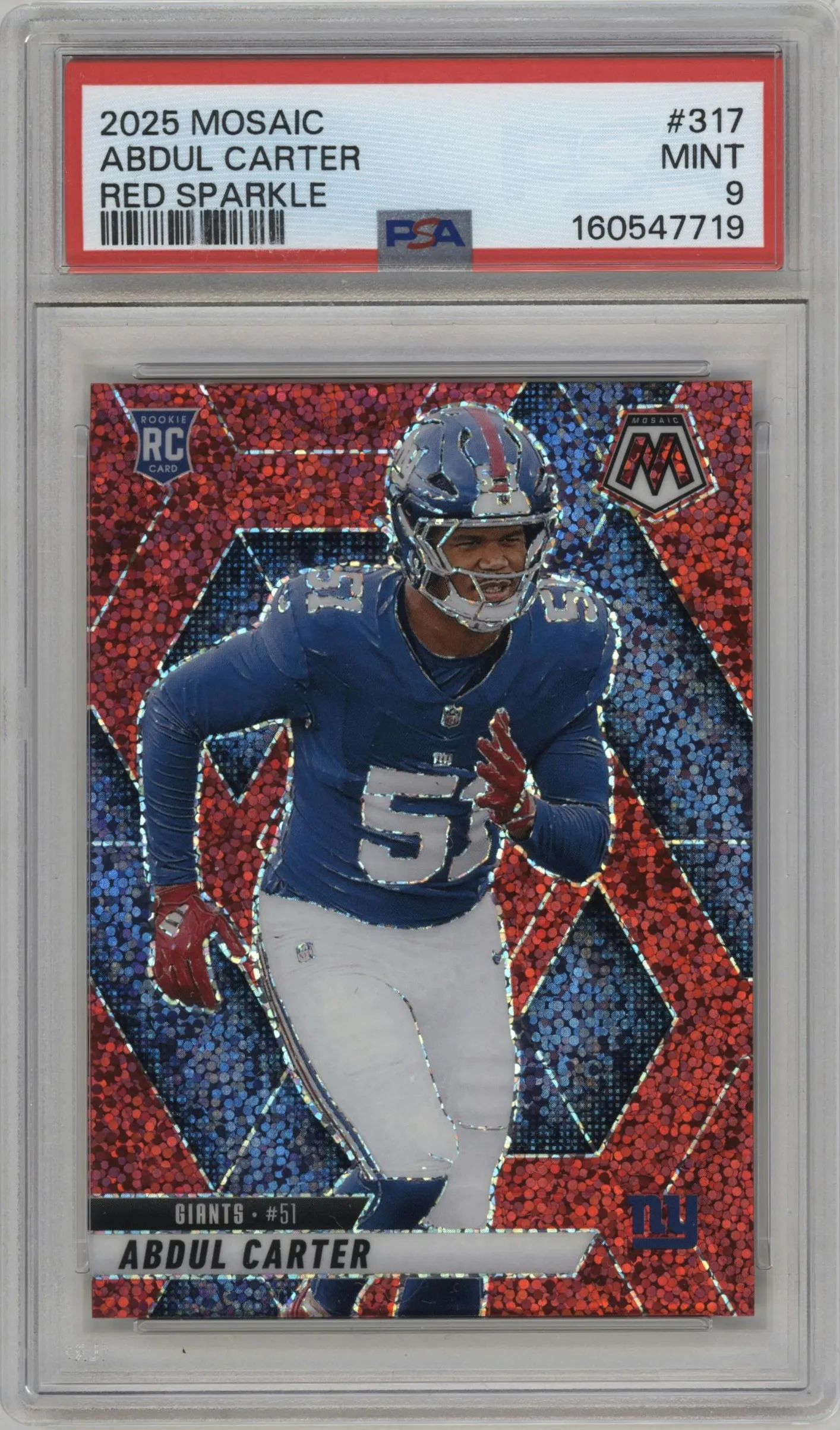2025 Panini Mosaic Abdul Carter Red Sparkle #317 PSA 9