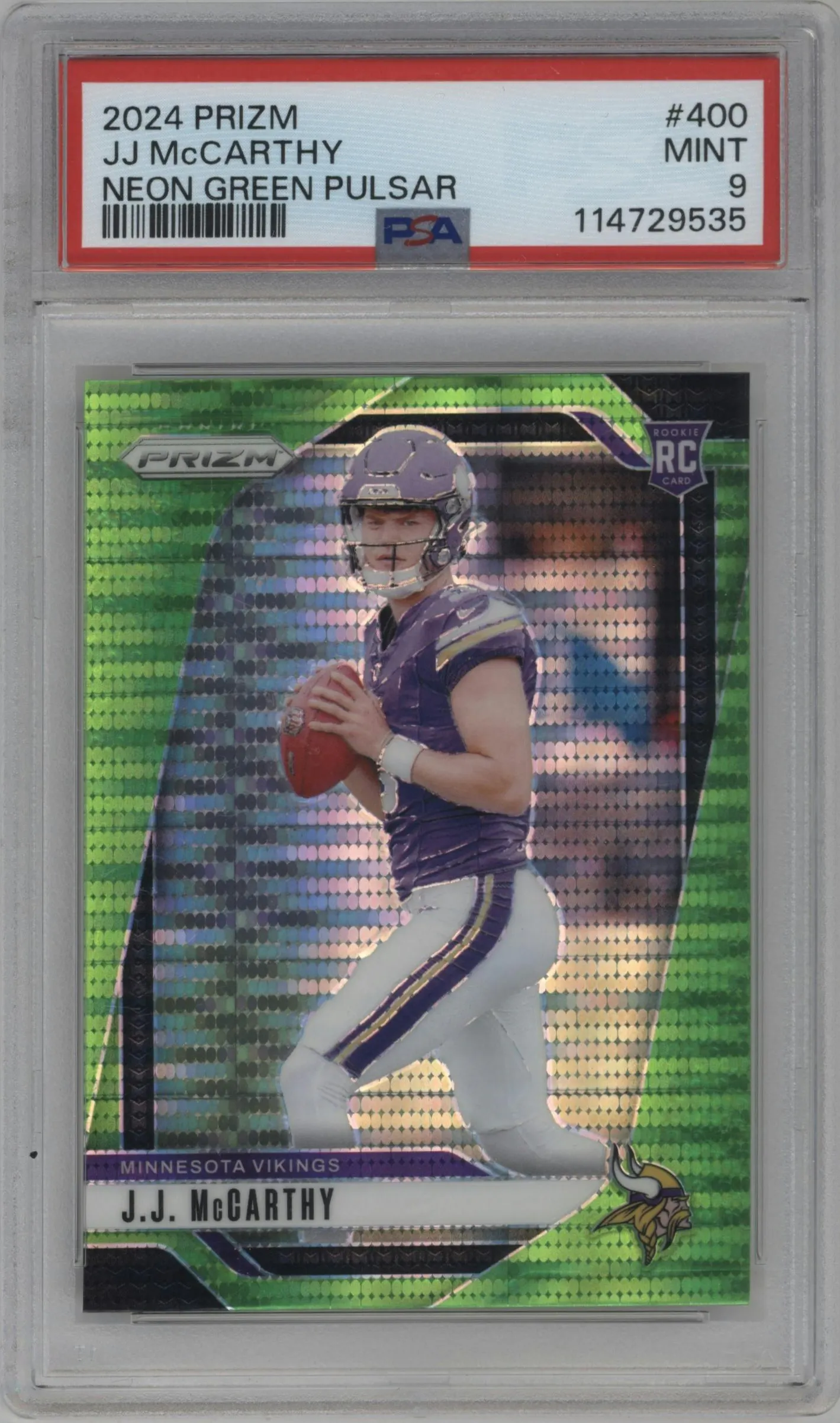 2024 Panini Prizm J.J. McCarthy Neon Green Pulsar #400 PSA 9