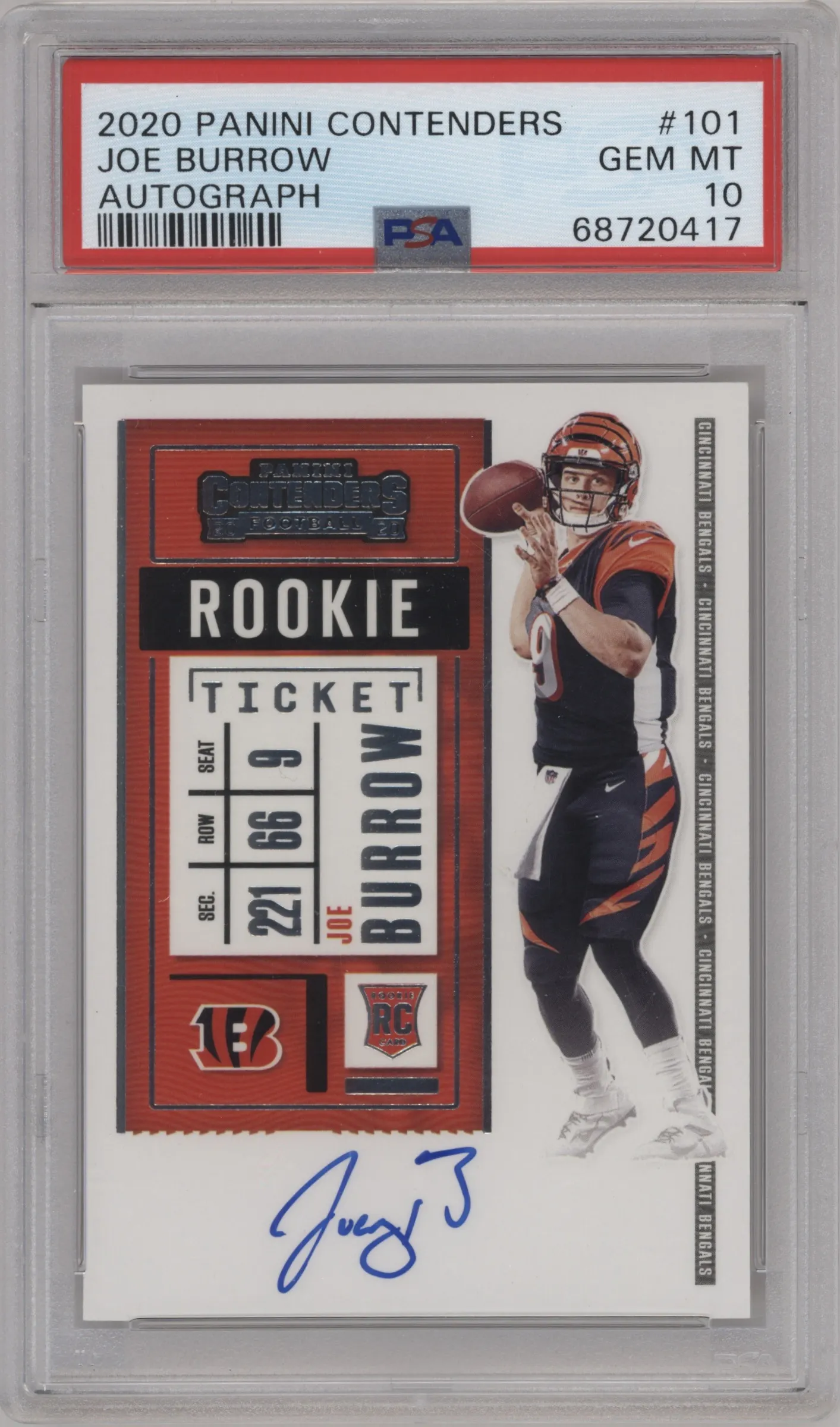 2020 Panini Contenders Rke.Tkt.Auto Joe Burrow #101 PSA 10